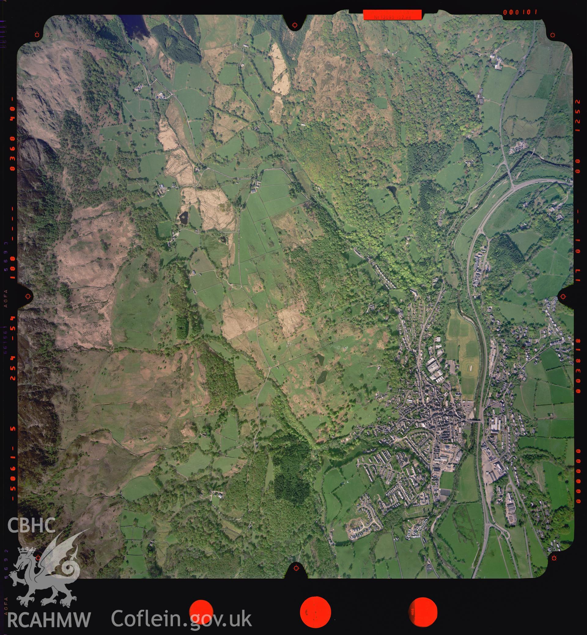 Digitized copy of a colour aerial photograph showing an area to the west of Dolgellau, taken by Ordnance Survey, 2005.