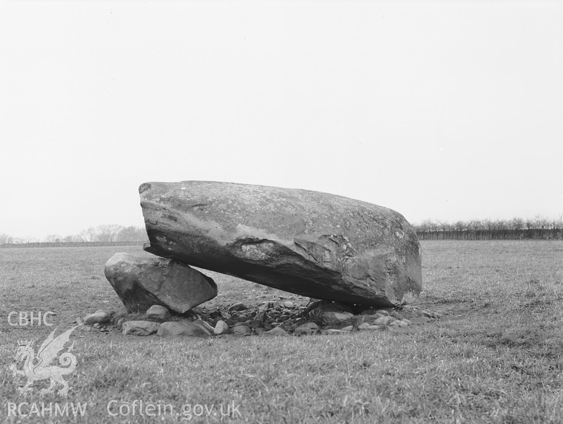 View of stone burial mound at Llanfair is Gaer taken 05.09.1946.