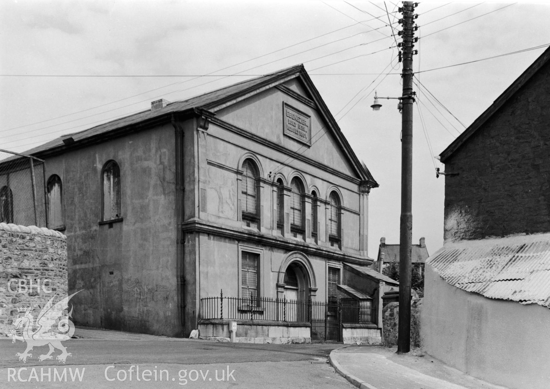 Undated black and white photograph showing an exterior view of Ebenezer Chapel, taken by Anthony Jones.