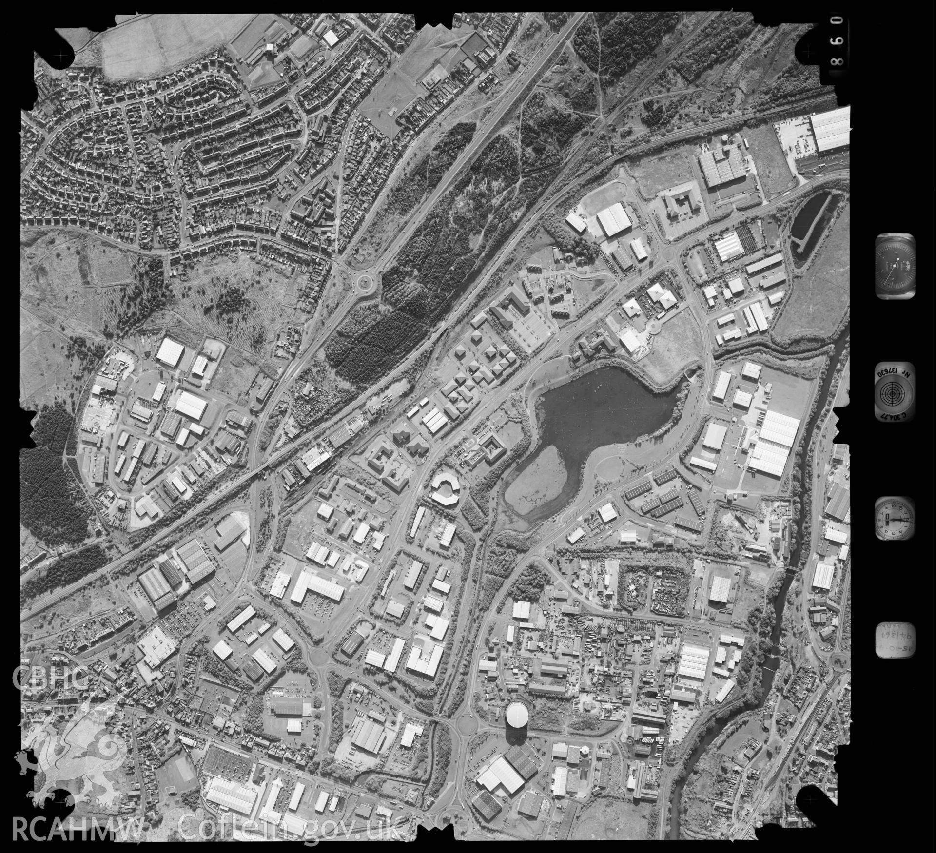 Digitized copy of an aerial photograph showing the Winsh-wen area f Swansea, taken by Ordnance Survey, 1994.