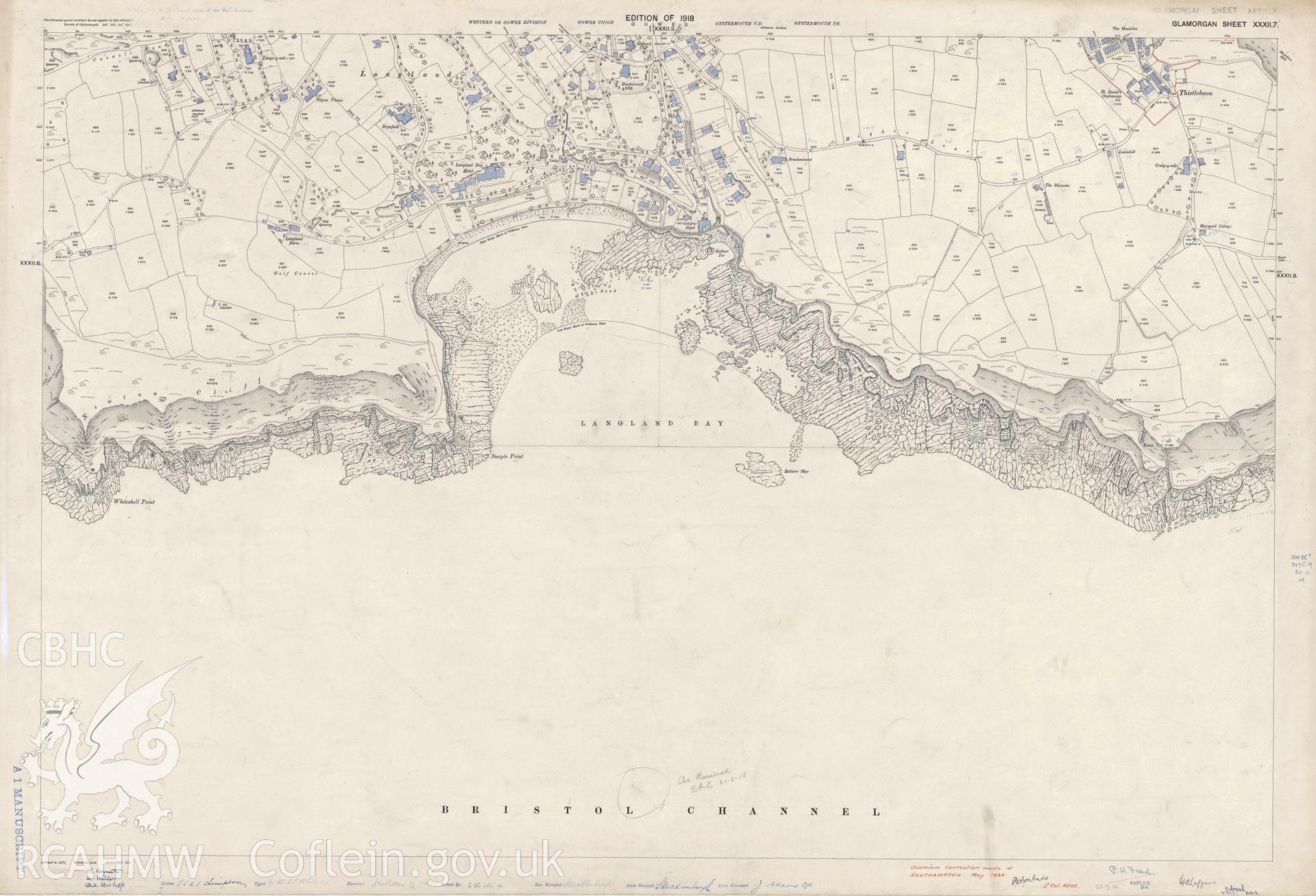 Copy of Ordnance Survey 25 inch Second Edition Proof map of Oystermouth.