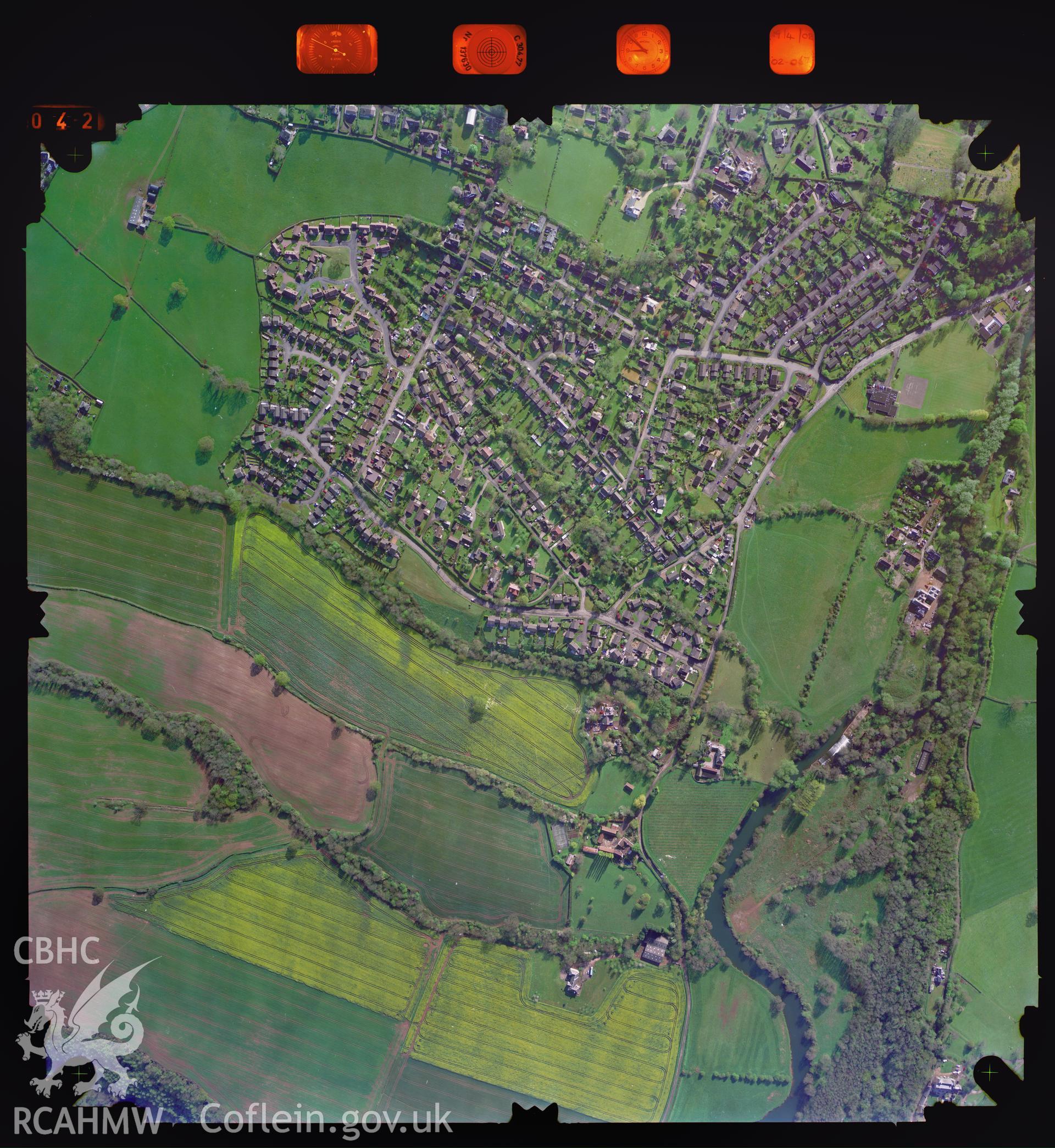 Digitized copy of a colour aerial photograph showing the Osbaston area, taken by Ordnance Survey, 2002.