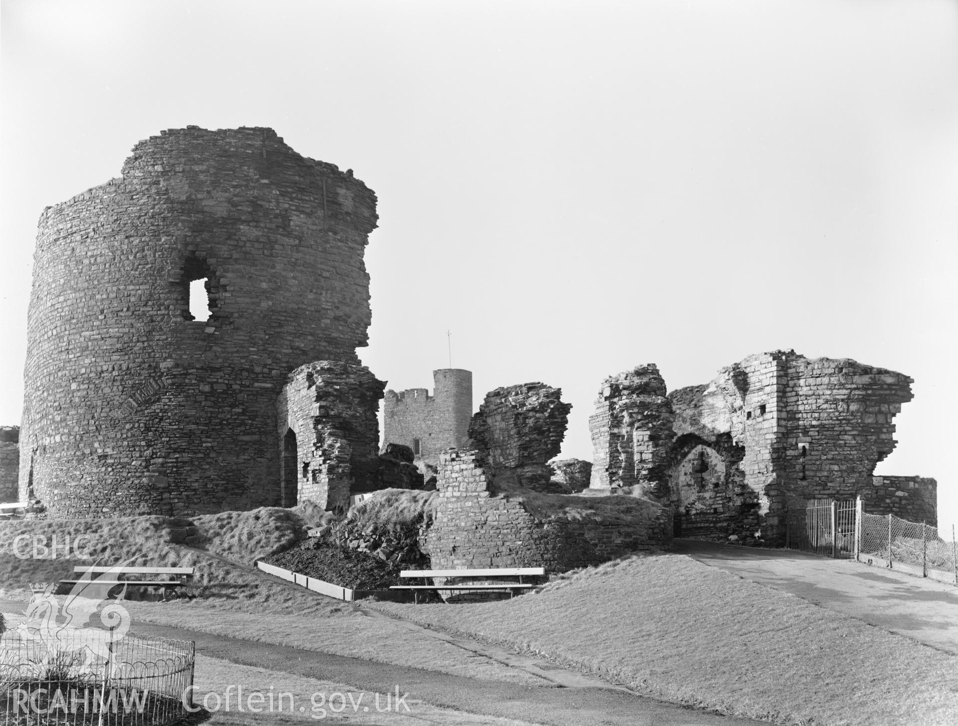 Landscape view of Aberystwyth Castle, showing gate house and north-west postern, taken 25.01.65.