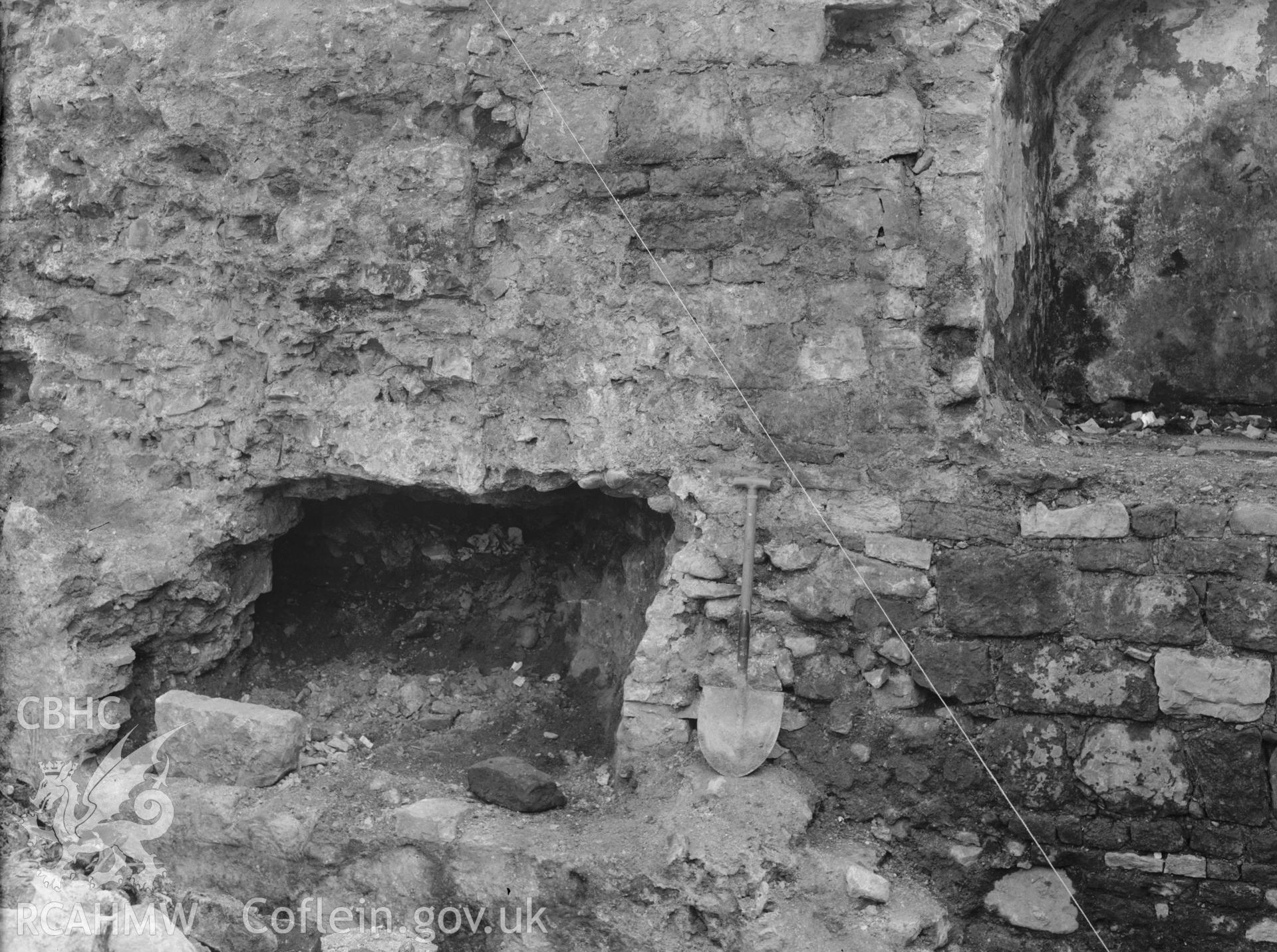 View of a section of Caernarfon Town Wall, Llanbeblig, taken in 1956.