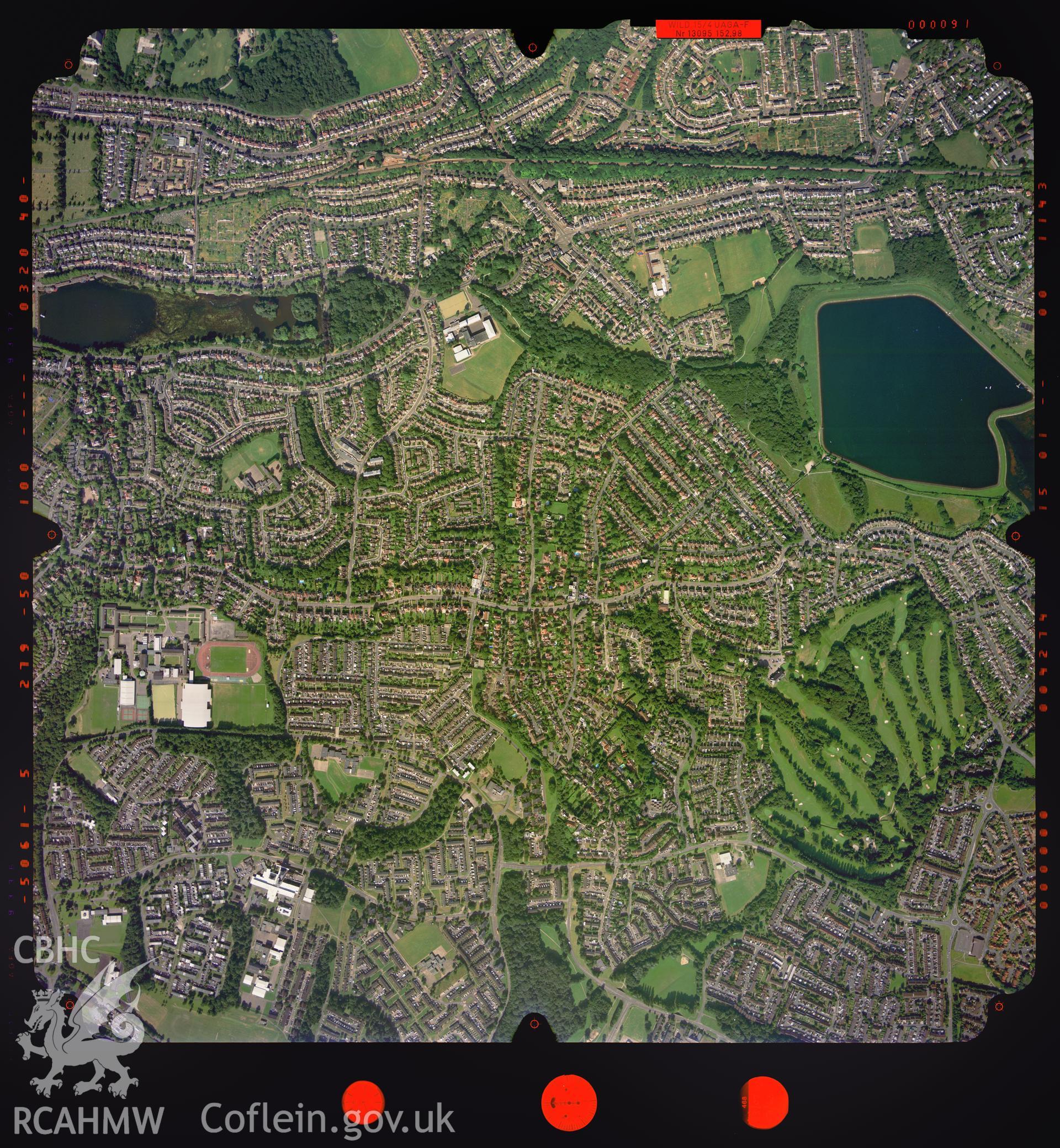 Digitized copy of a colour aerial photograph showing the area around Cyncoed, taken by Ordnance Survey, 2003.