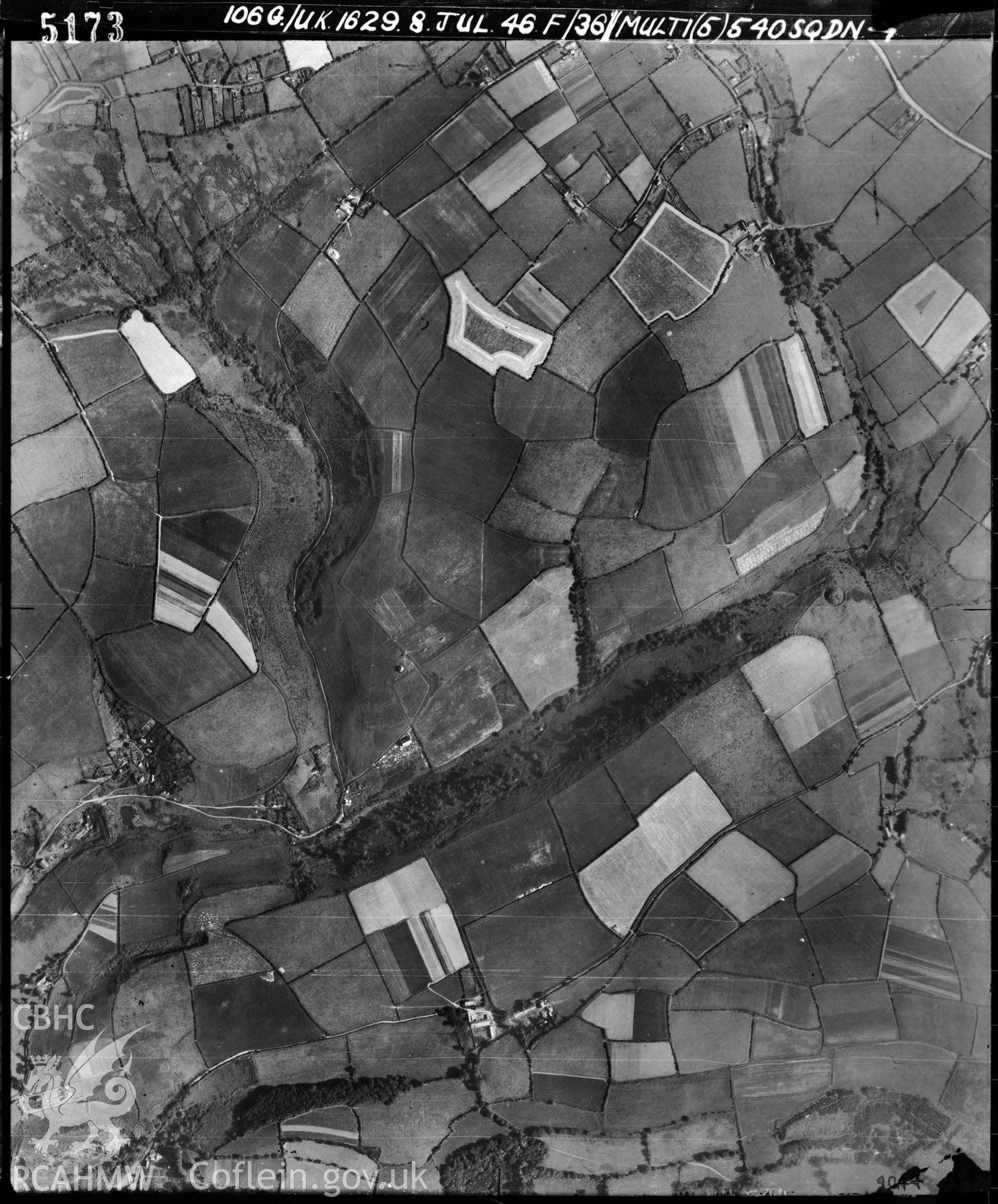 Black and white vertical aerial photograph taken by the RAF on 08/07/1946 centred on SN45710238 at a scale of 1:10000. The photograph includes part of Cefn Sidan community in Carmarthenshire.