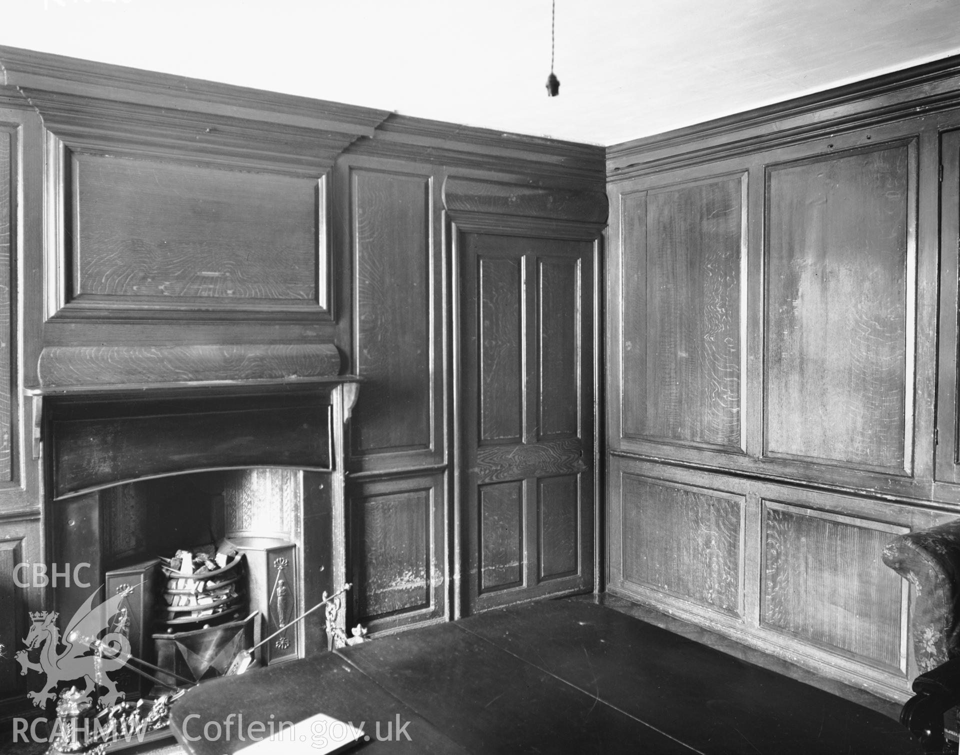 Interior view of Plas Llanfair showing fireplace.