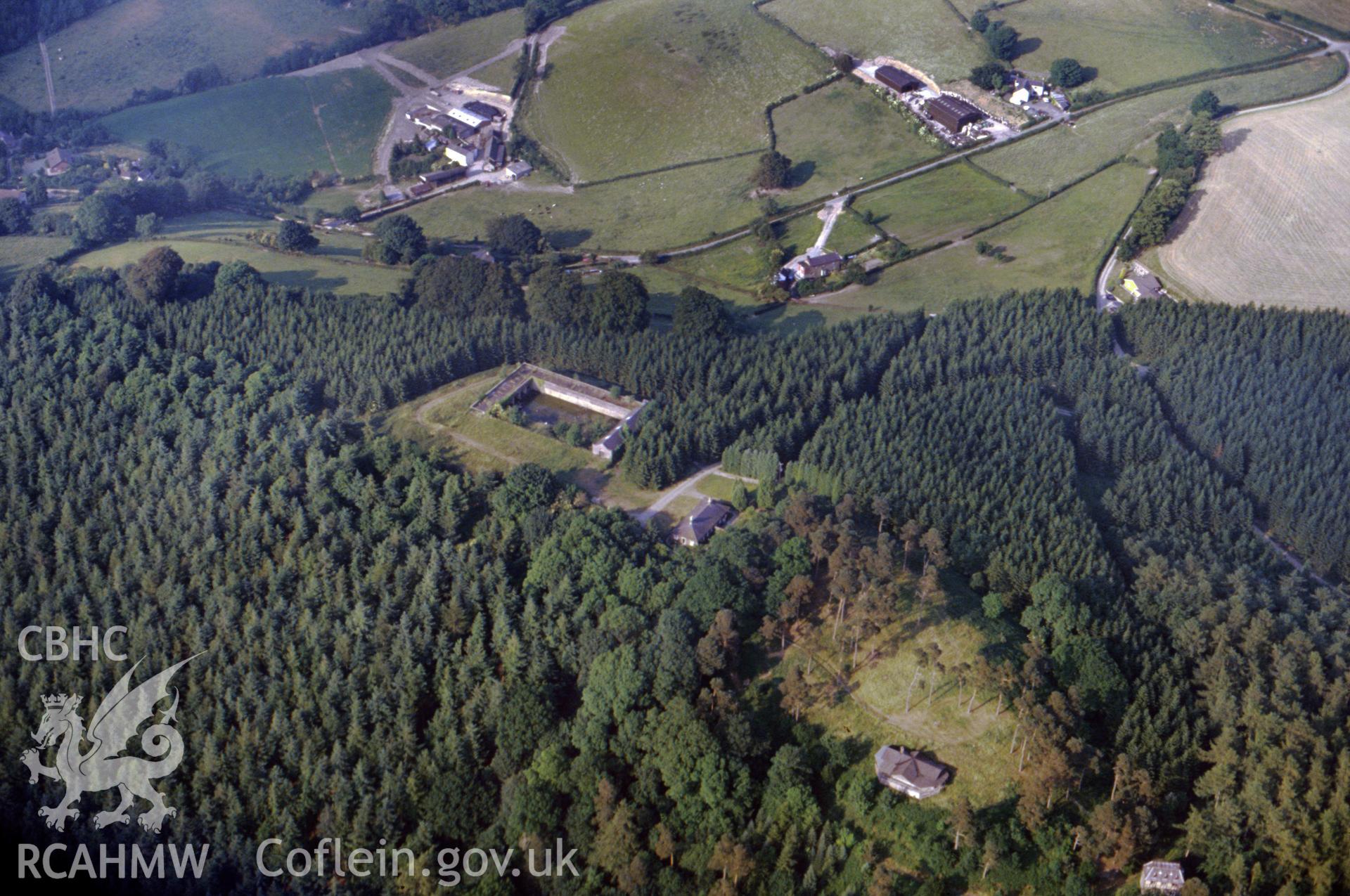 Slide of RCAHMW colour oblique aerial photograph of Moel y Fab, taken by C.R. Musson, 1989.