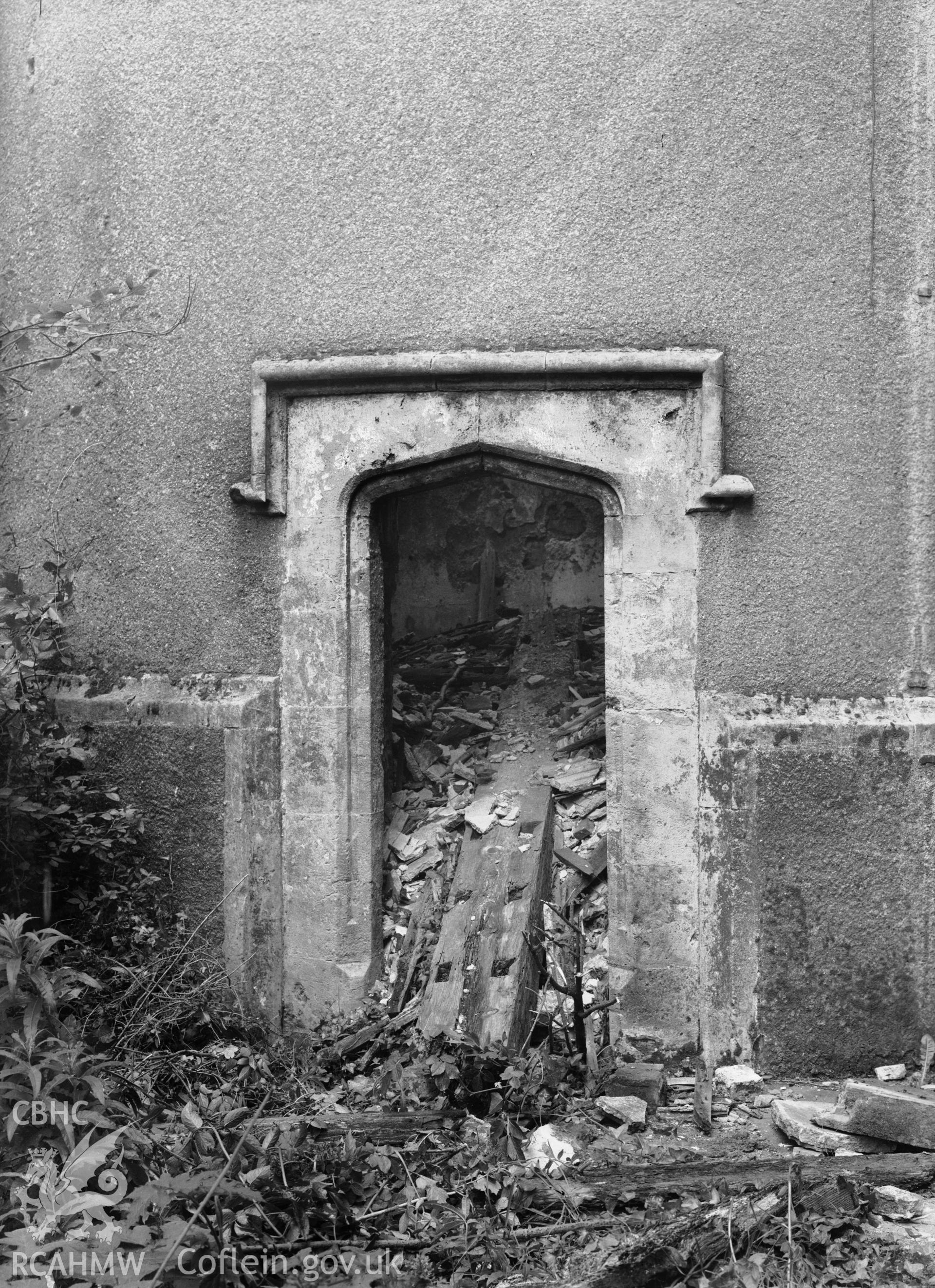 View of the north east Tower entrance of Ruperra Castle, taken in 1962.