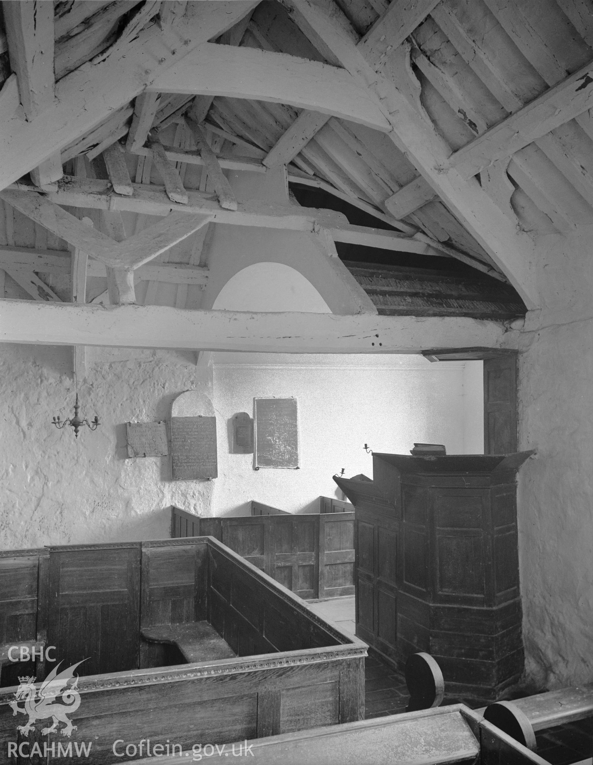 Interior view of St Baglans Church, Llanfaglan taken 21.06.1954.