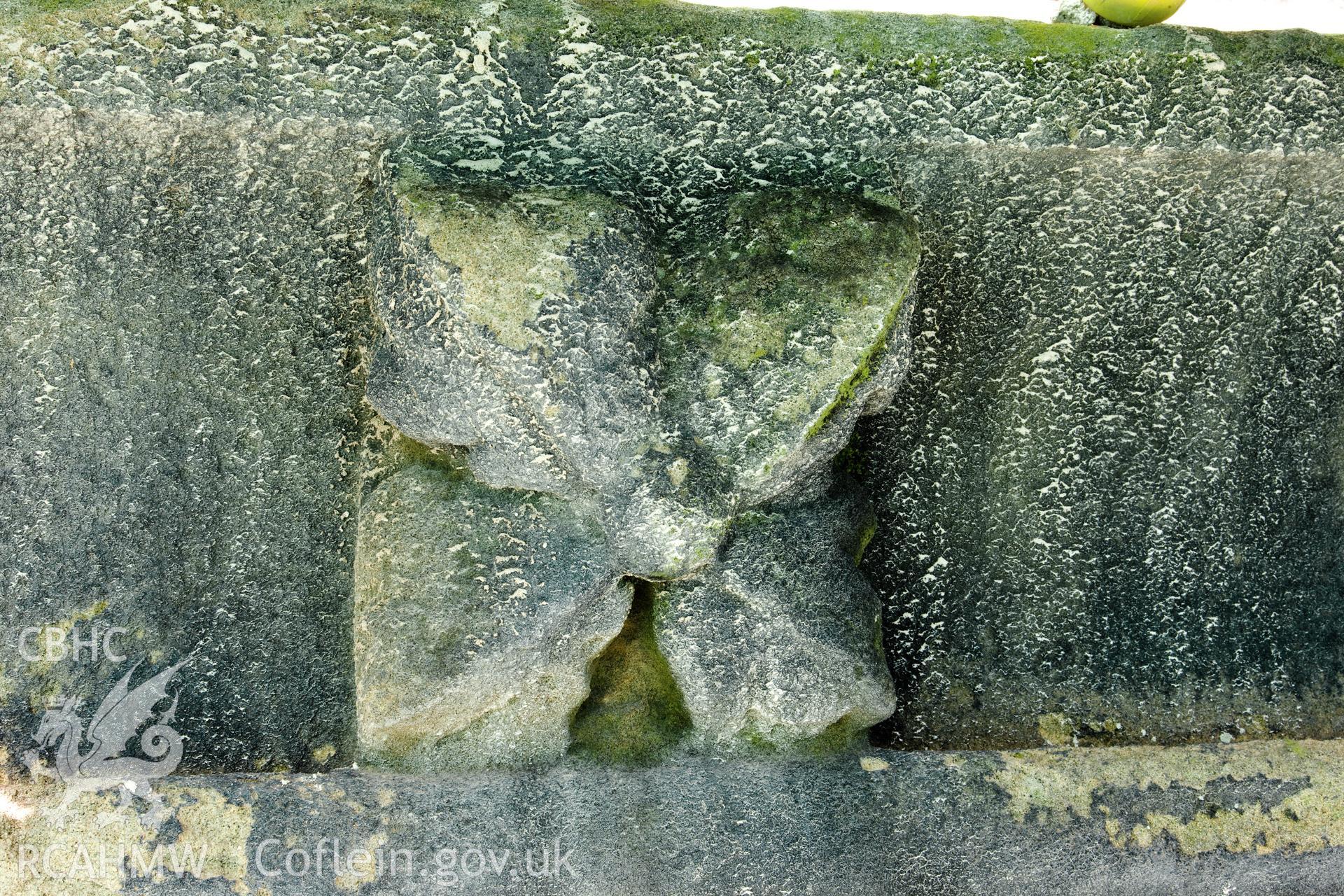 Stone carving below finials, moving clockwise.