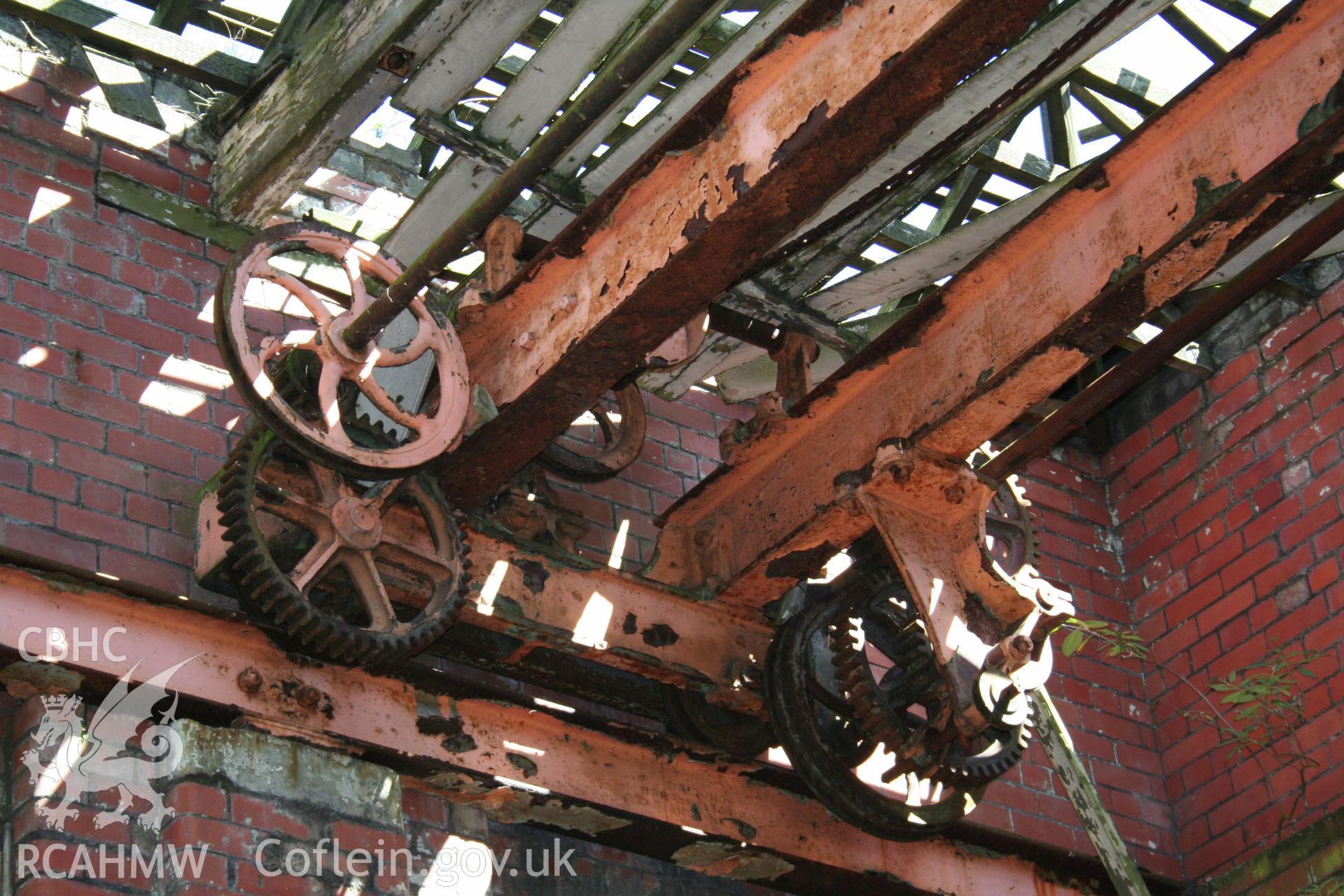 1910 Engine House, detail of supporting rails for overhead lifting gantry.