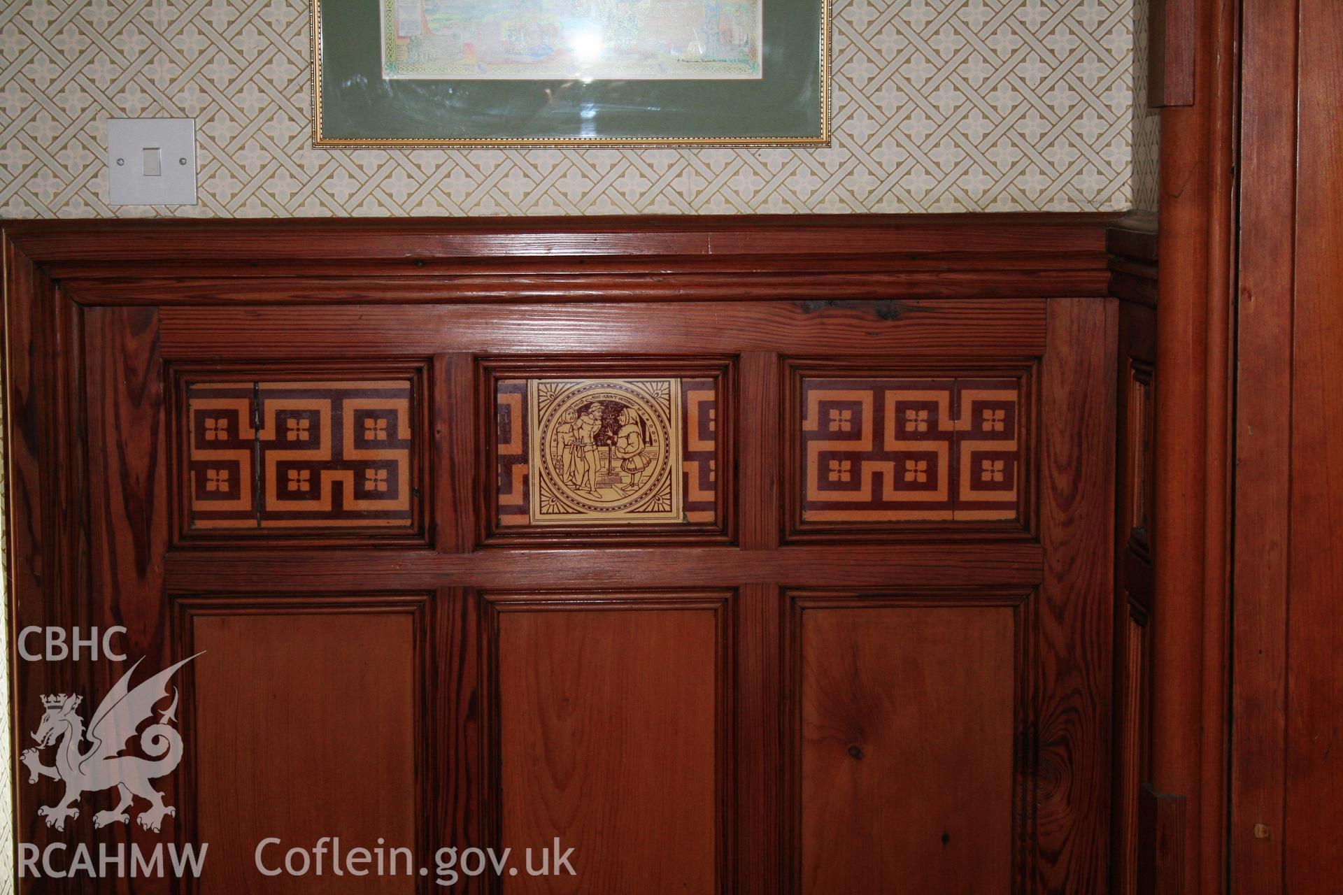 Tyn-y-Coed Mansion, detail of landing panelling.