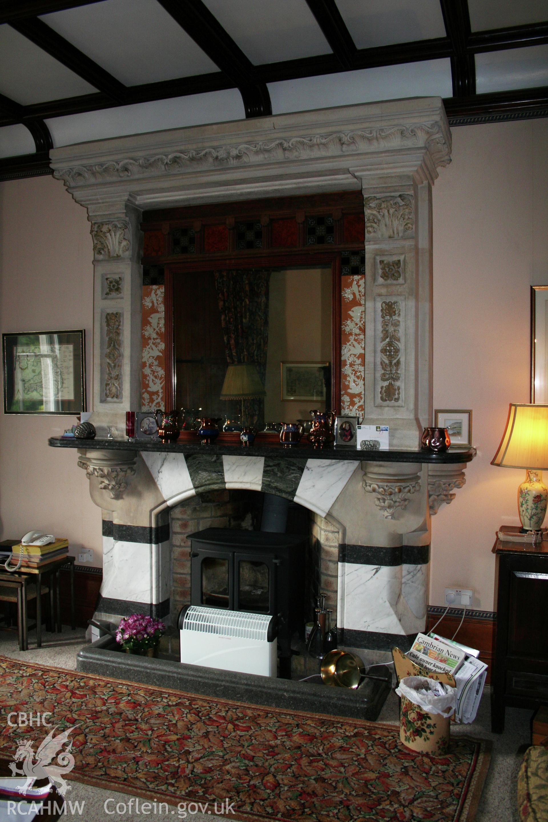 Tyn-y-Coed Mansion, detail of fireplace.