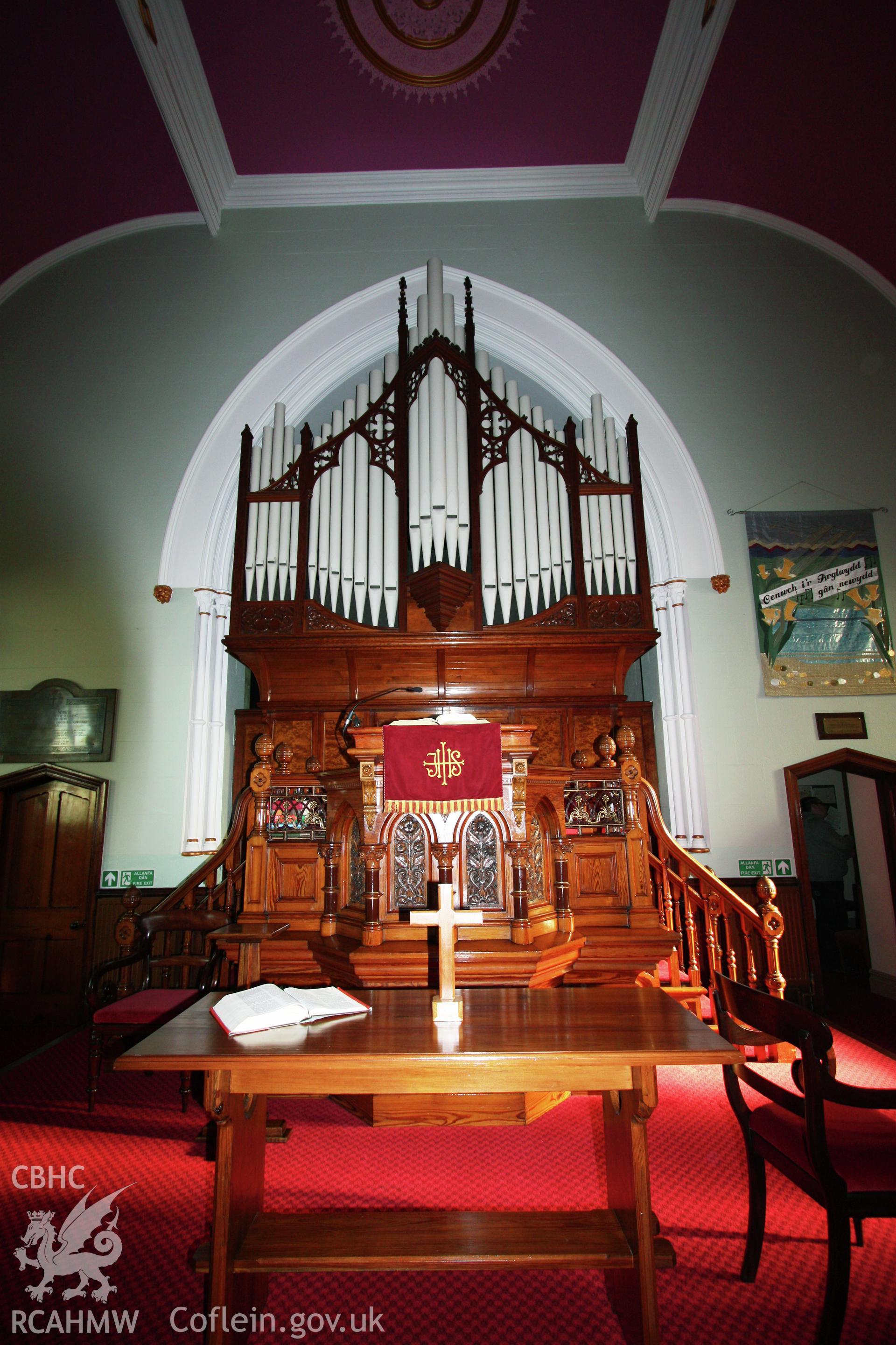 Capel Y Morfa, sedd fawr and organ looking East.