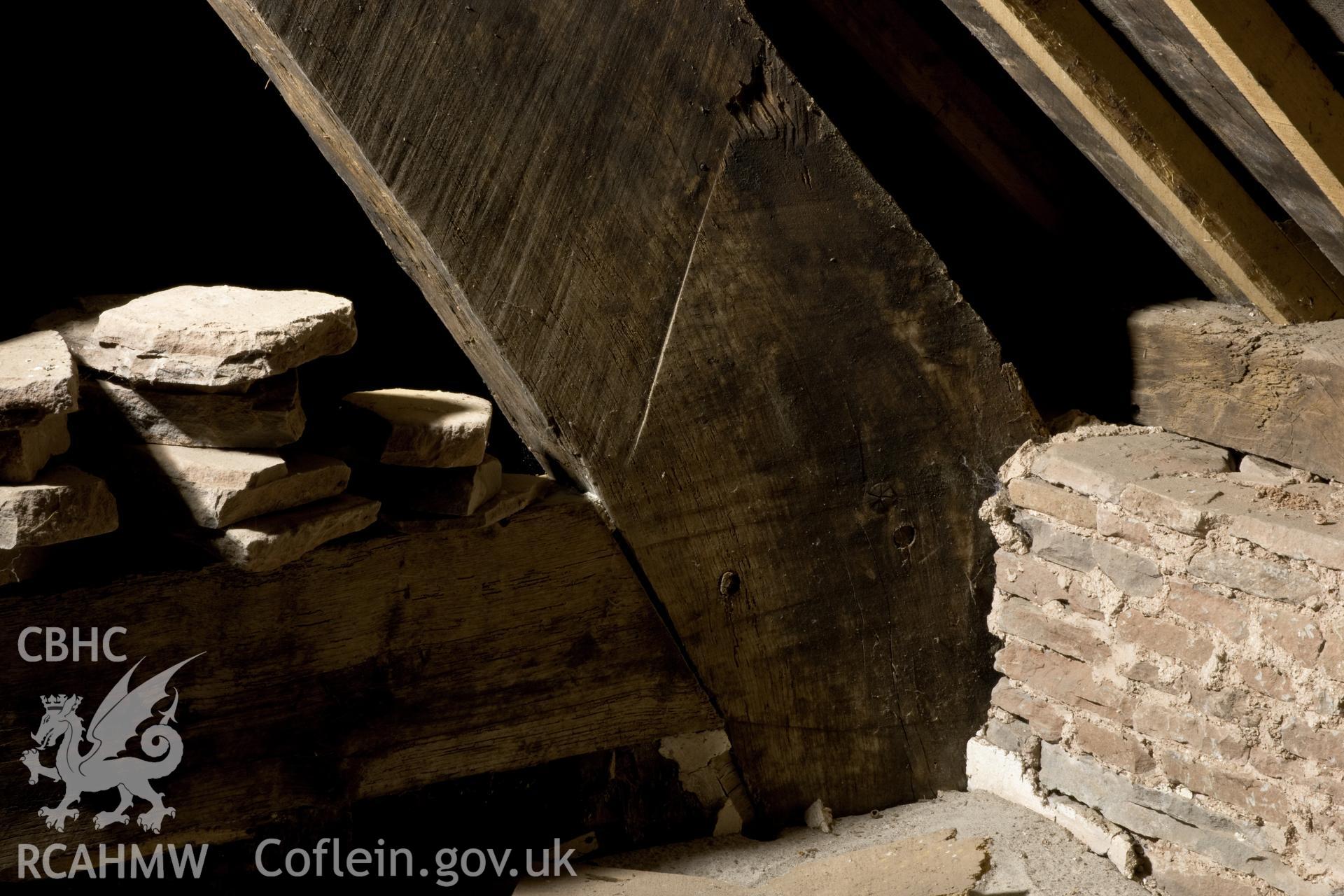 Detail of base of roof truss (north) in fourth bay.