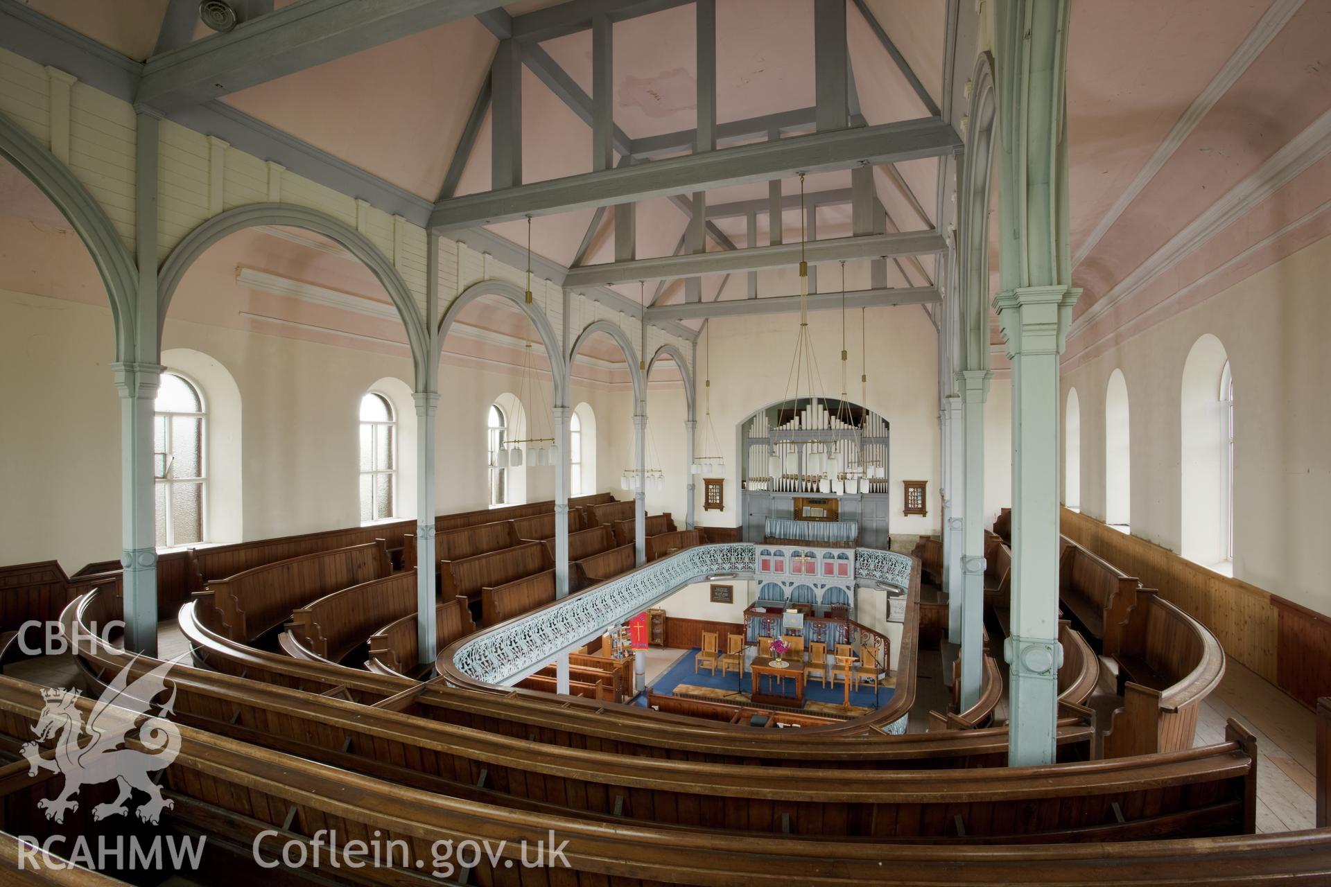 Auditorium and sedd fawr from the gallery looking southeast.