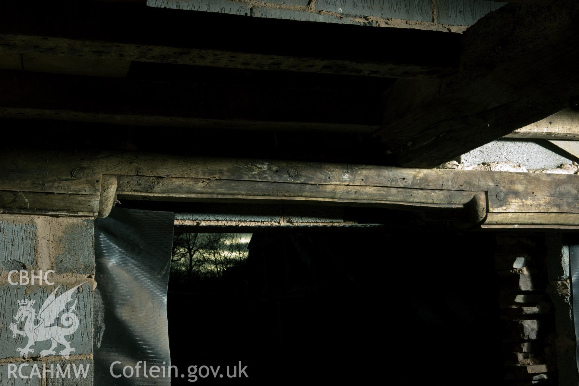 Moulded beam/ window frame in inner room. Originally in principal room.