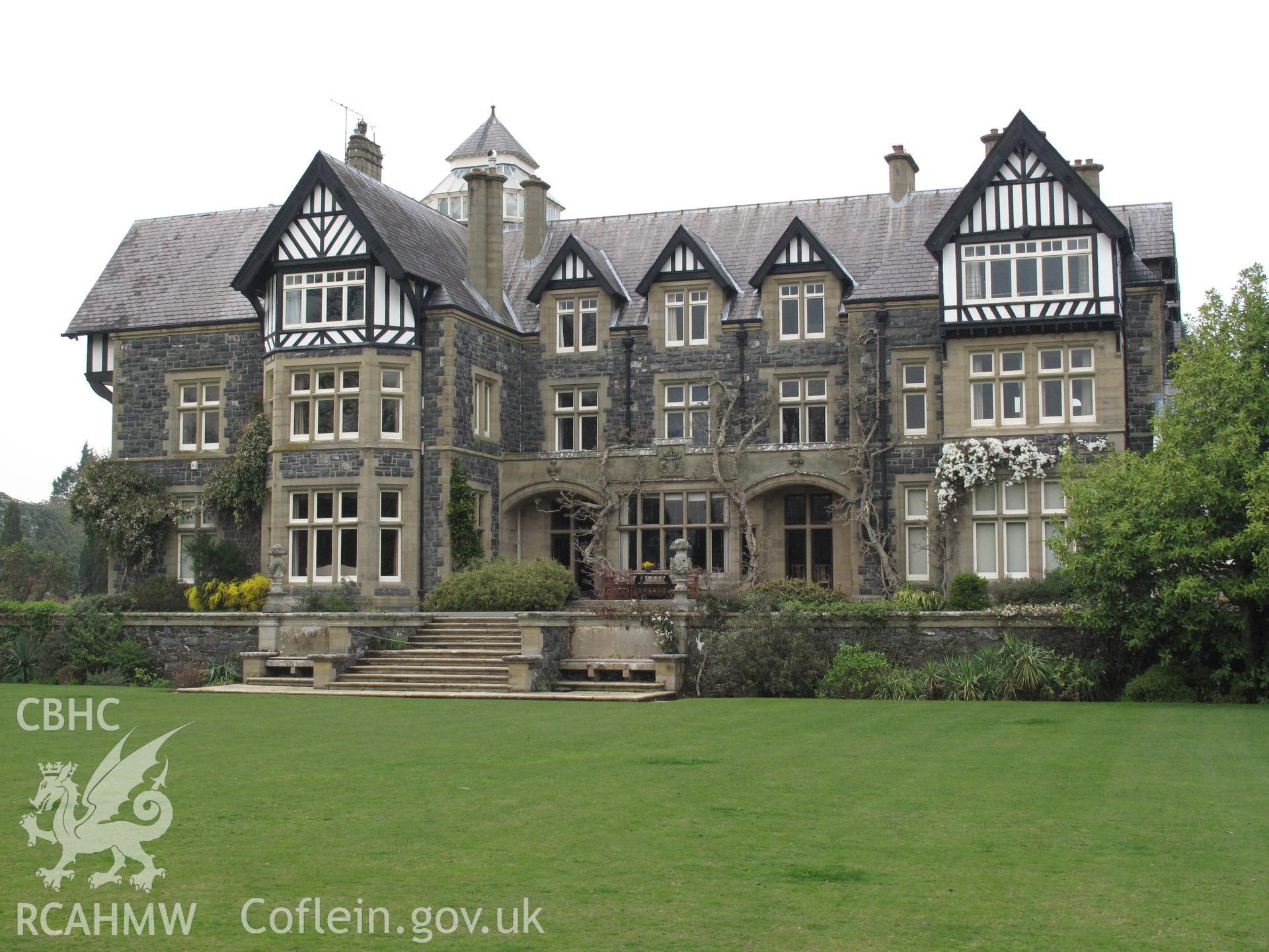 South fa?ade of Bodnant House (nprn 26804) looking over the main lawn.