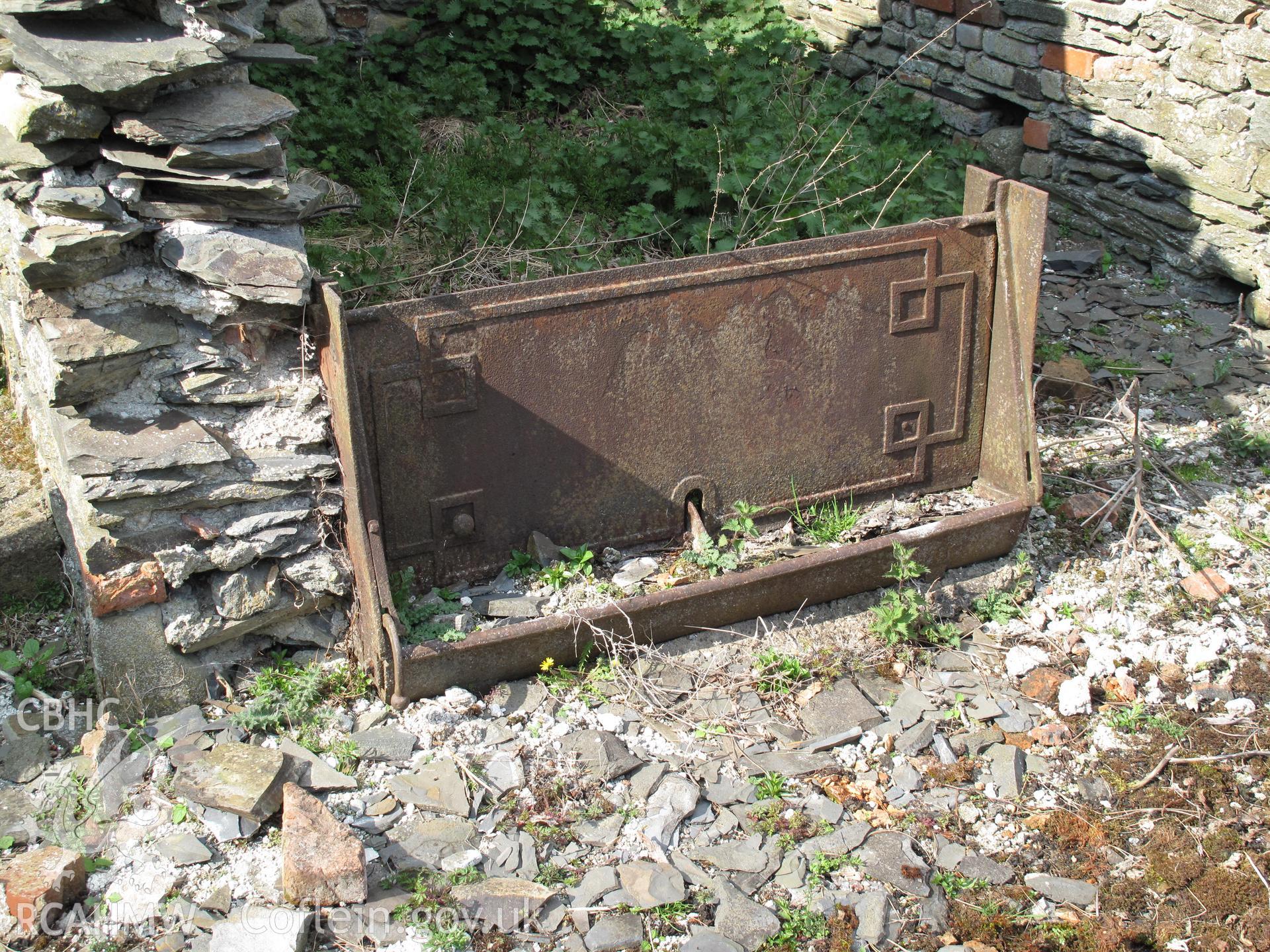 Pigsties (nprn 408948) detail of hinged plate over feed trough.