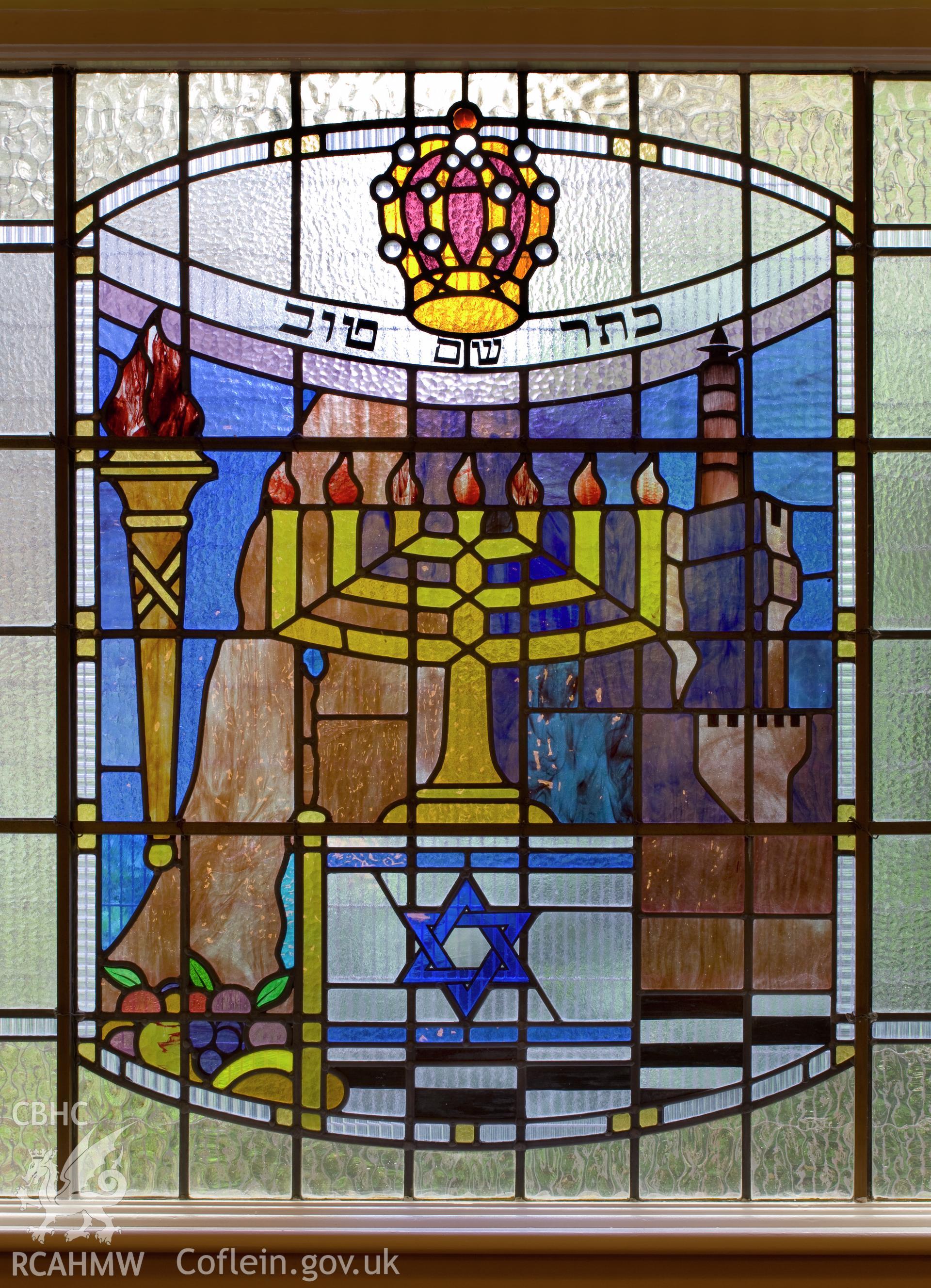 Stained glass window in west wall.