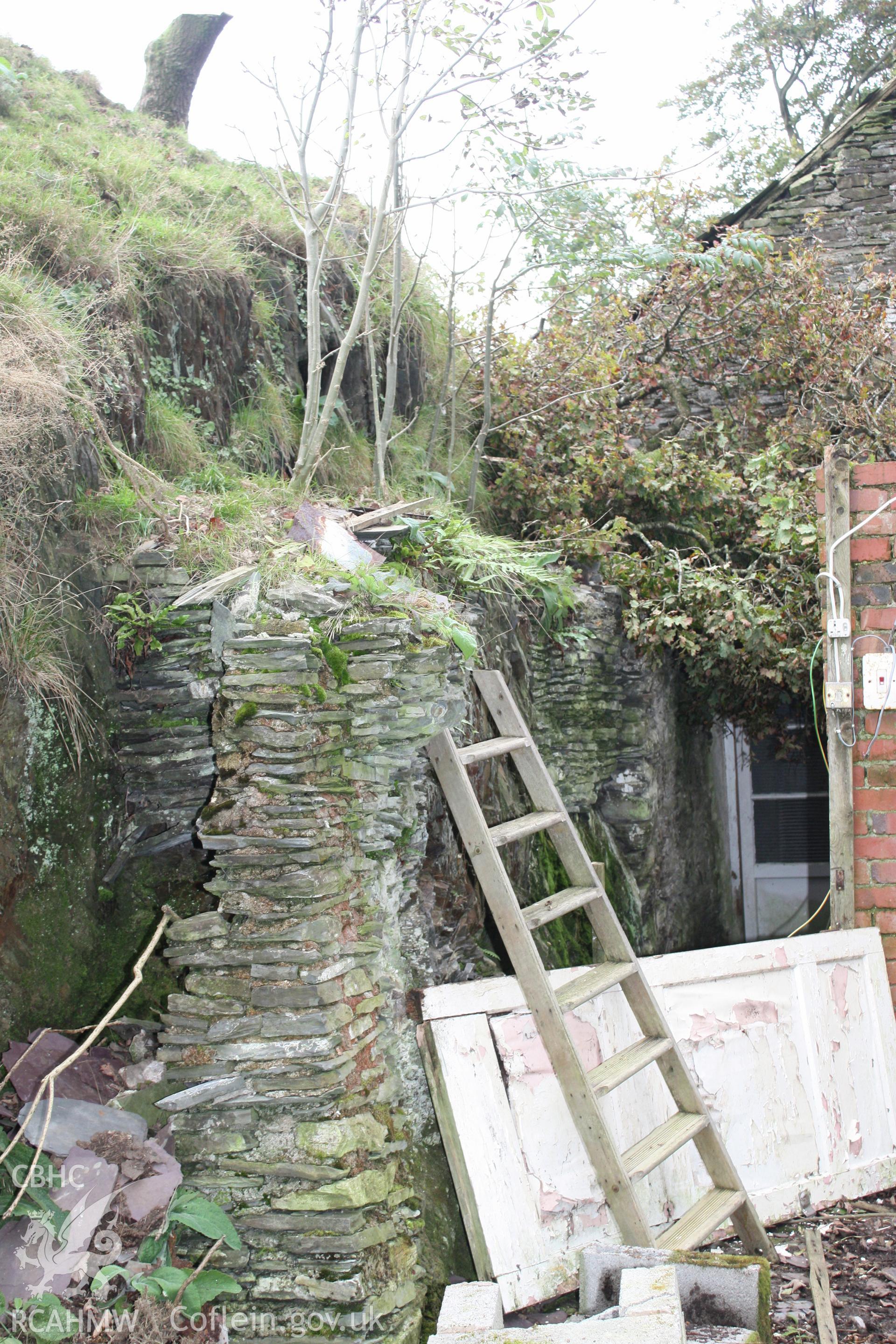 Exterior, detail of stable's former gable-end return at the west.