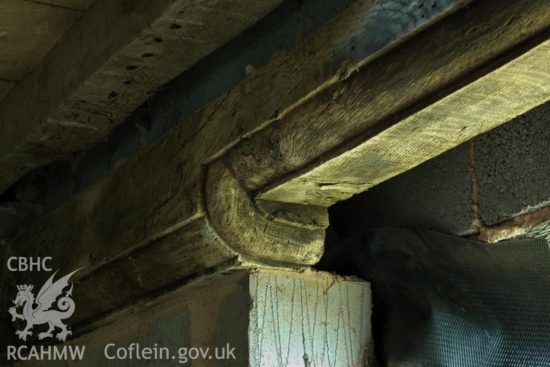 Moulded beam/ window frame in inner room. Originally in principal room.