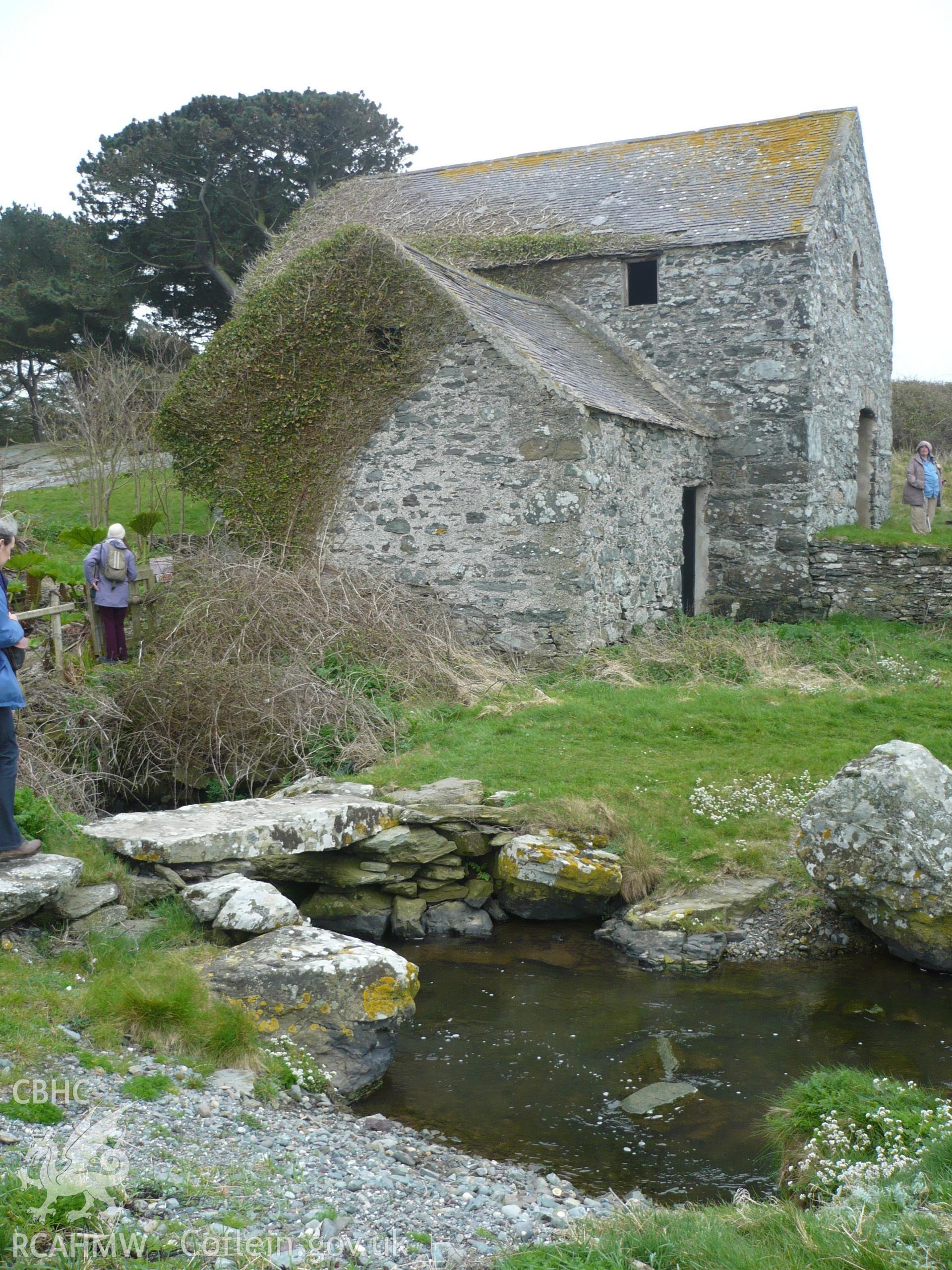 View of the mill looking south; note the stone-slab bridge of Cestyll Garden (nprn 301555) on the left.