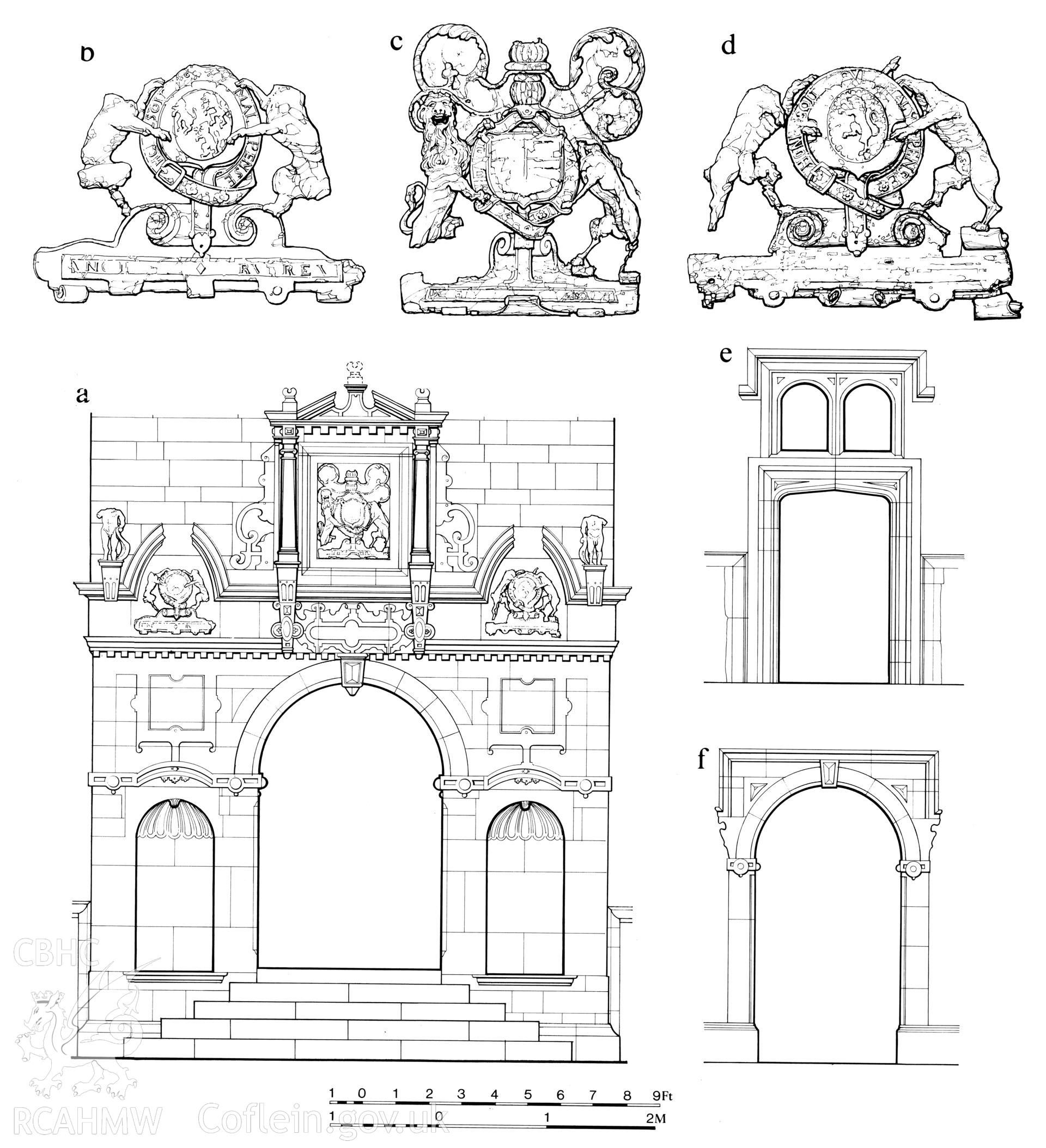 RCAHMW drawing showing detail at Ruperra Castle, Glamorgan, published in Glamorgan IV, fig 86.