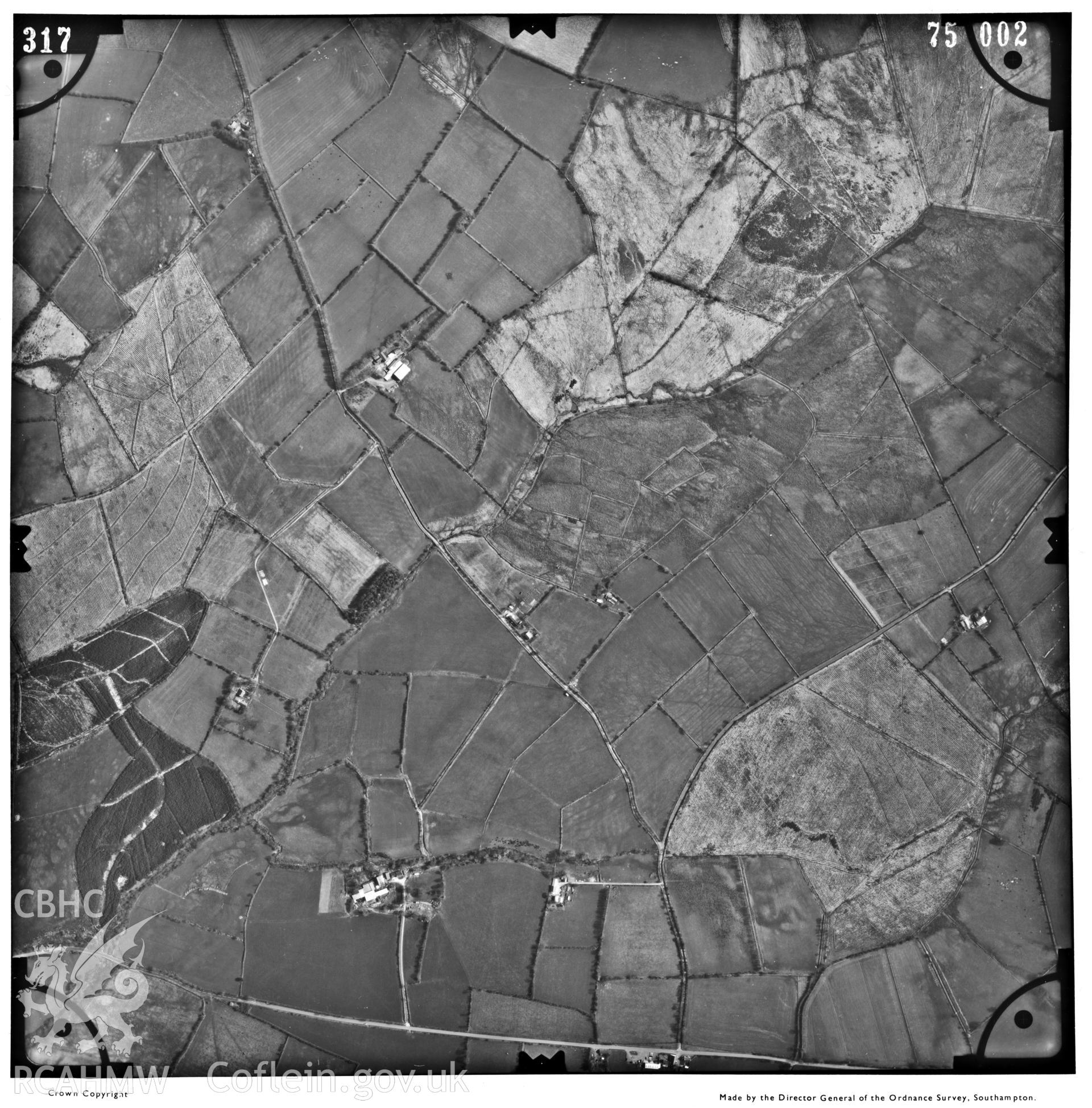 Digitized copy of an aerial photograph showing Cilcennin area, taken by Ordnance Survey, 1975.