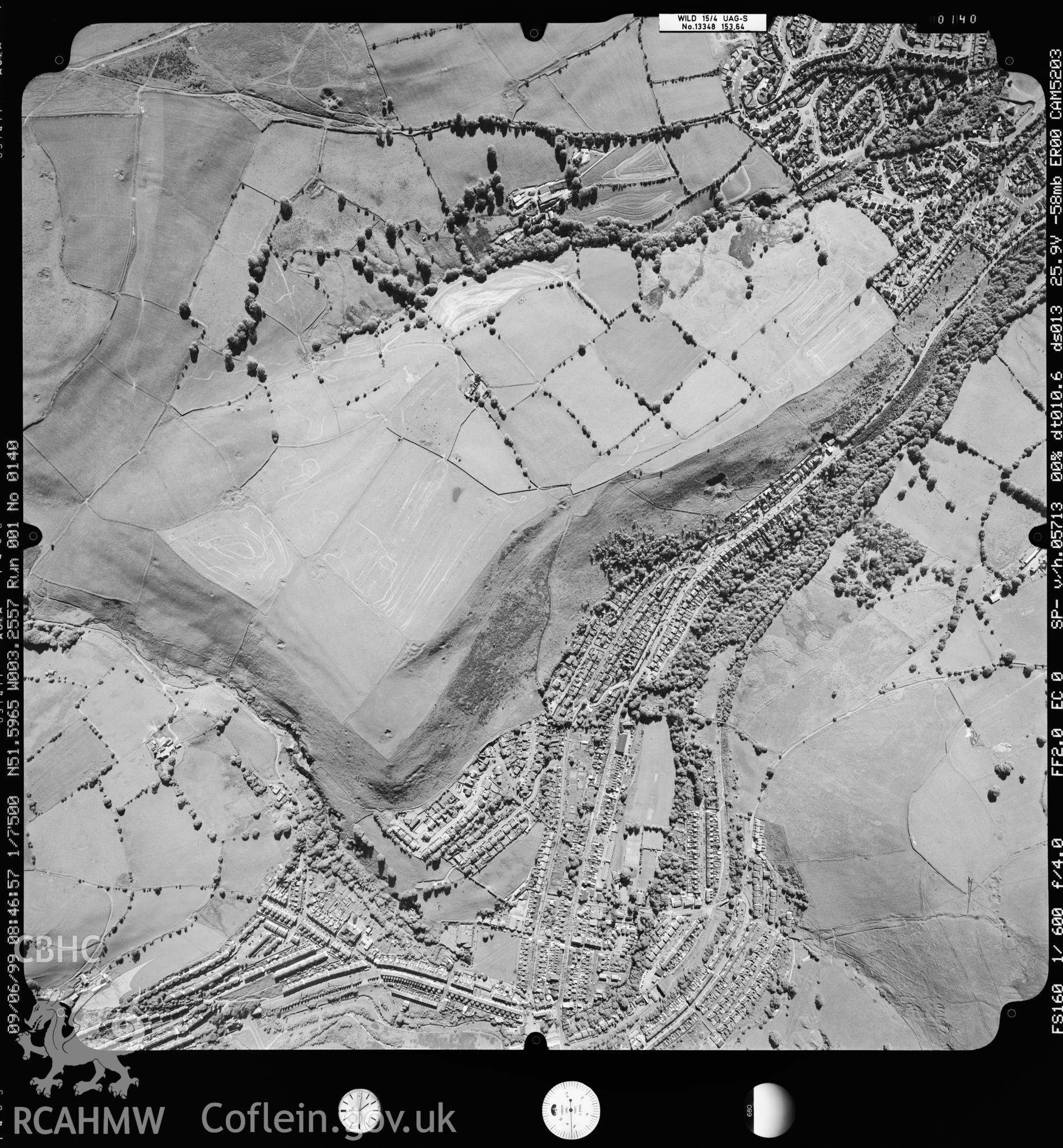 Digitized copy of an aerial photograph showing the Abertridwr area, taken by Ordnance Survey,  1999.