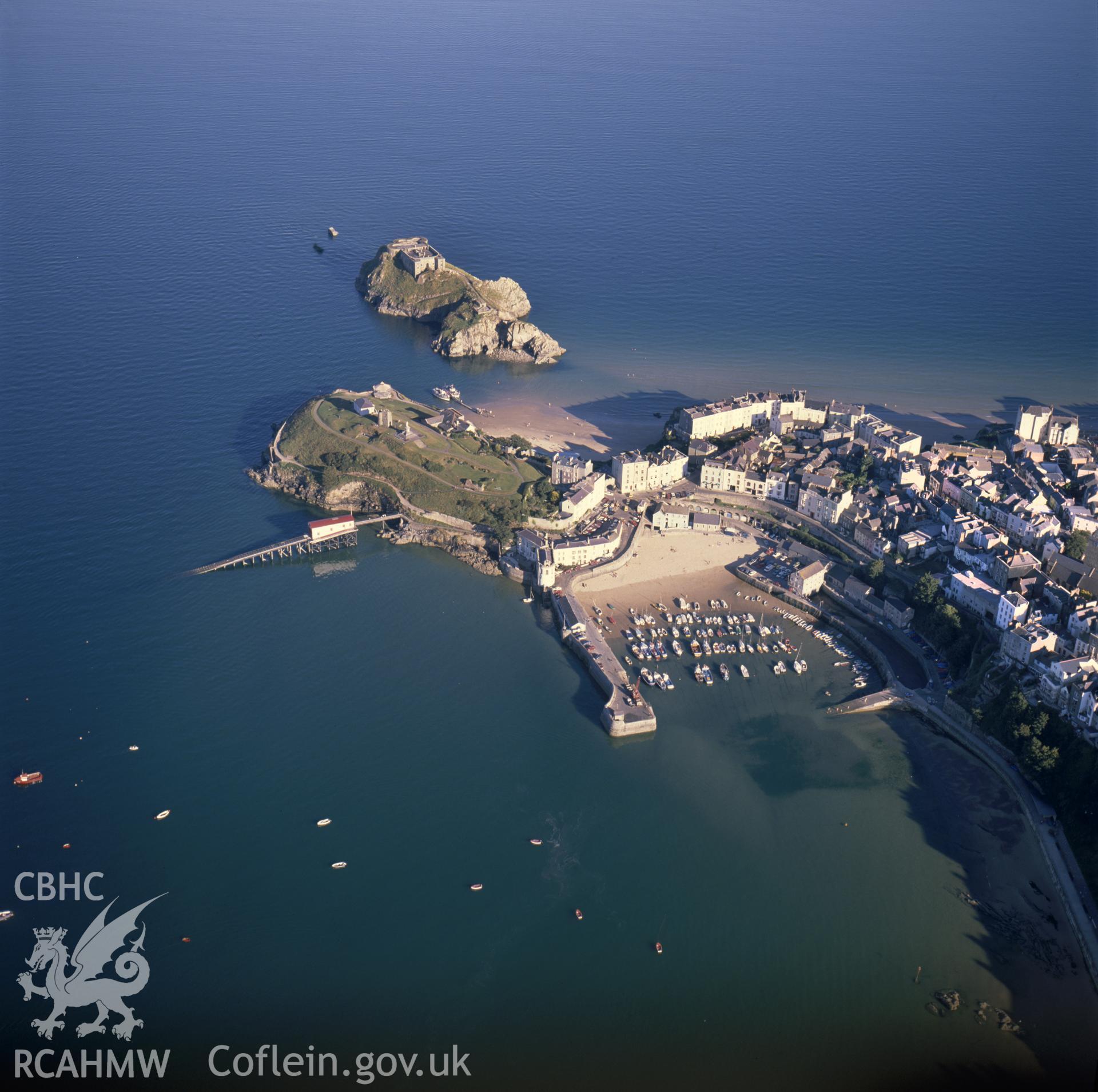 RCAHMW colour oblique aerial photograph of Tenby, taken by CR Musson, 1990