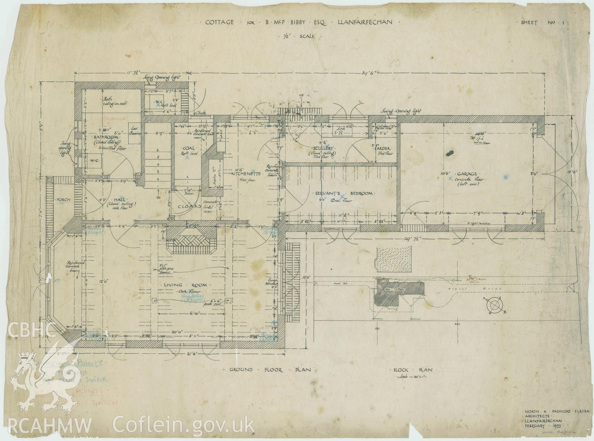 Ground floor and block plans relating to Whitefriars, West Shore, Llanfairfechan, Conwy.