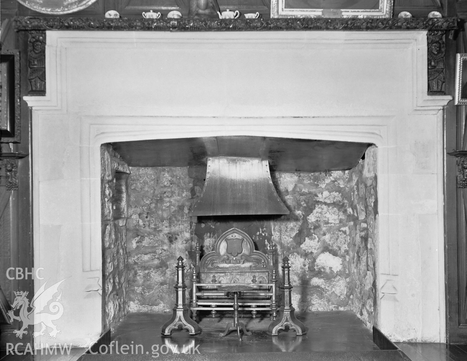 Fireplace in the hall.