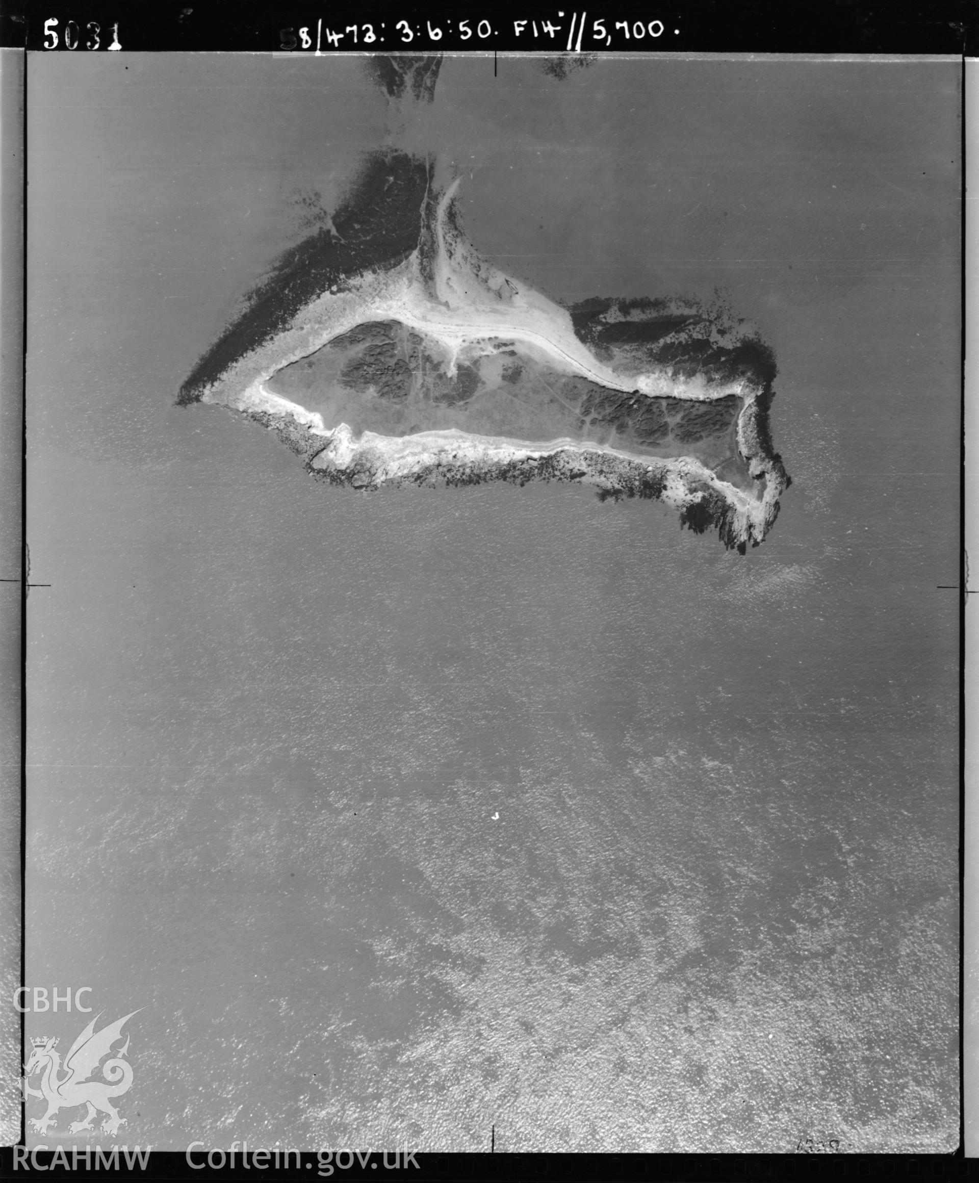 Black and white vertical aerial photograph taken by the RAF on 03/06/1950 centred on Sully Island.