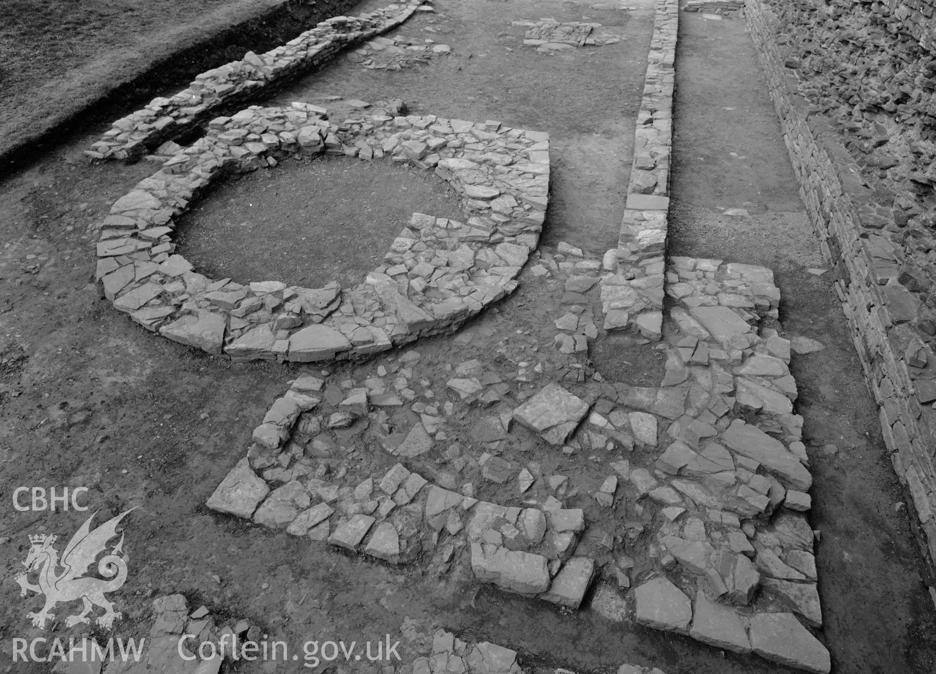 D.O.E photograph of Skenfrith Castle. 1965-66 excavations - foundations of one over overlaying another.