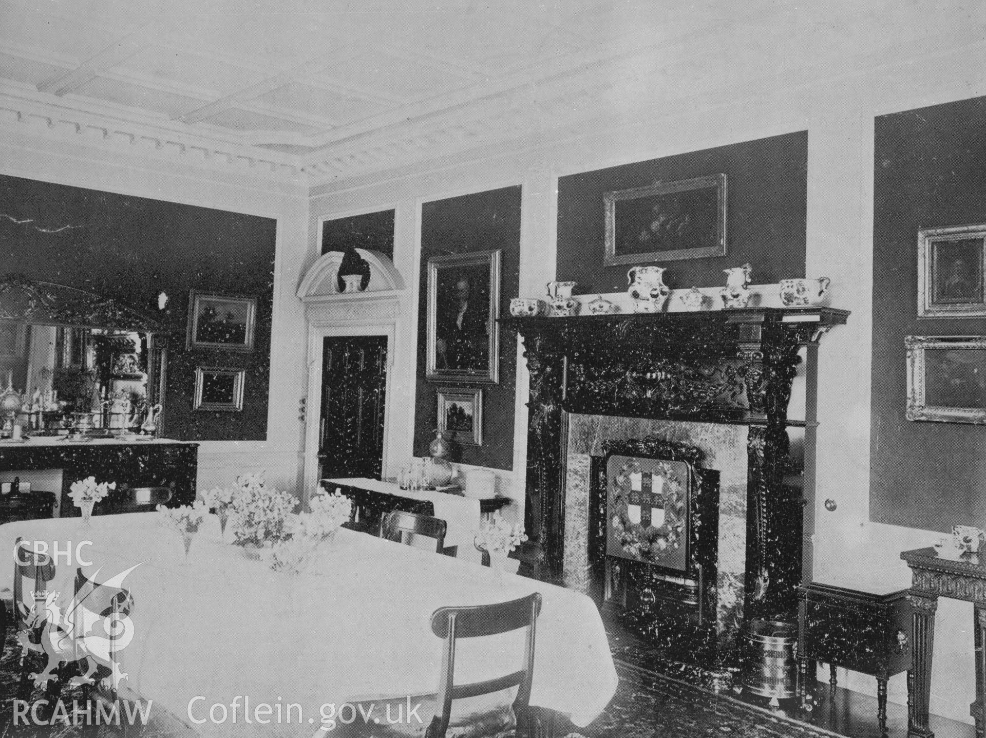 Black and white photograph showing the dining room at Tregunter.