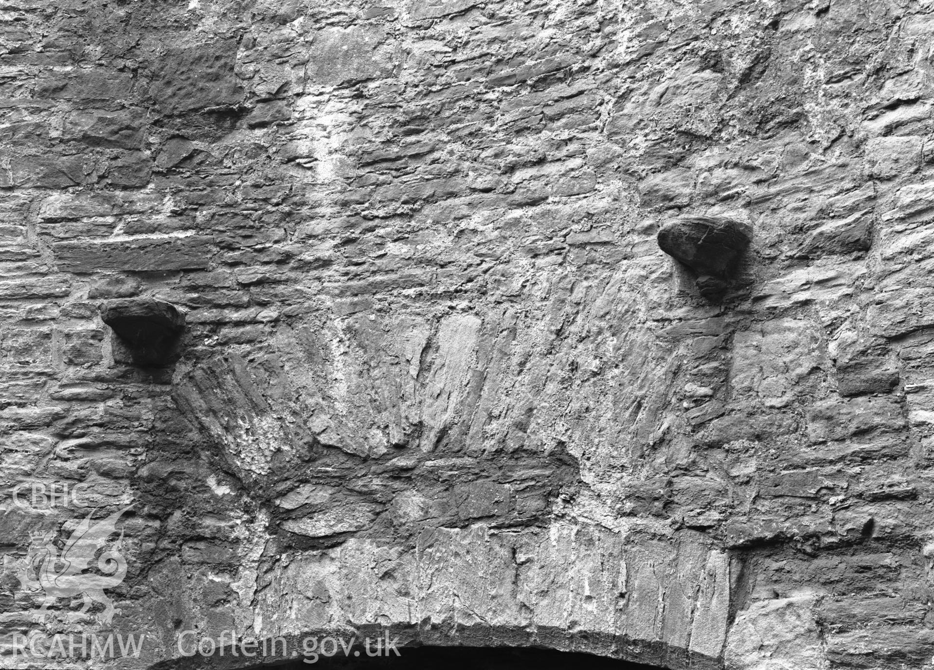 D.O.E photographs of Bronllys Castle Tower - interior corbels over second floor fire.