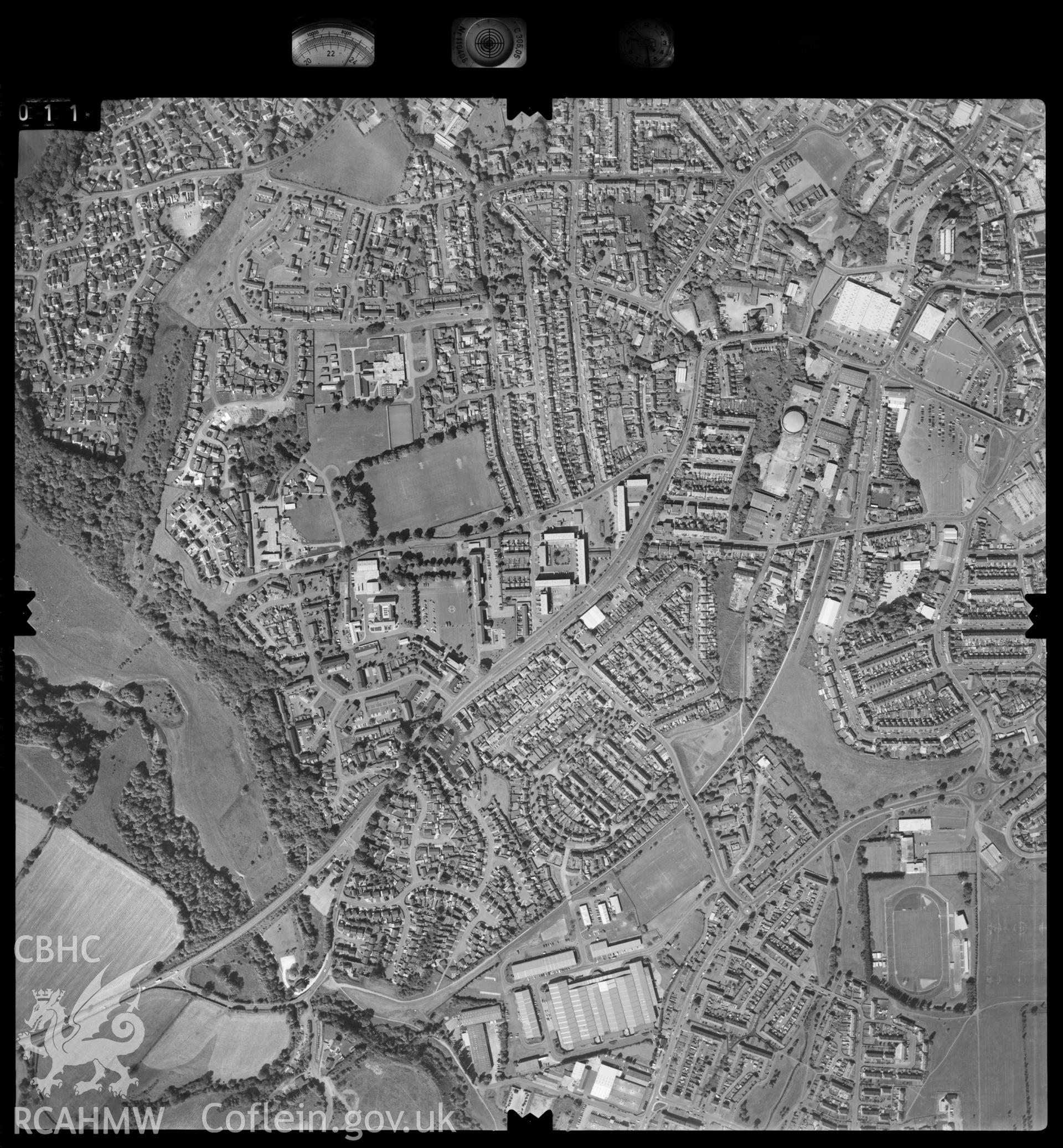 Digitized copy of an aerial photograph showing the Hightown area of  Wrexham, taken by Ordnance Survey, 1997.
