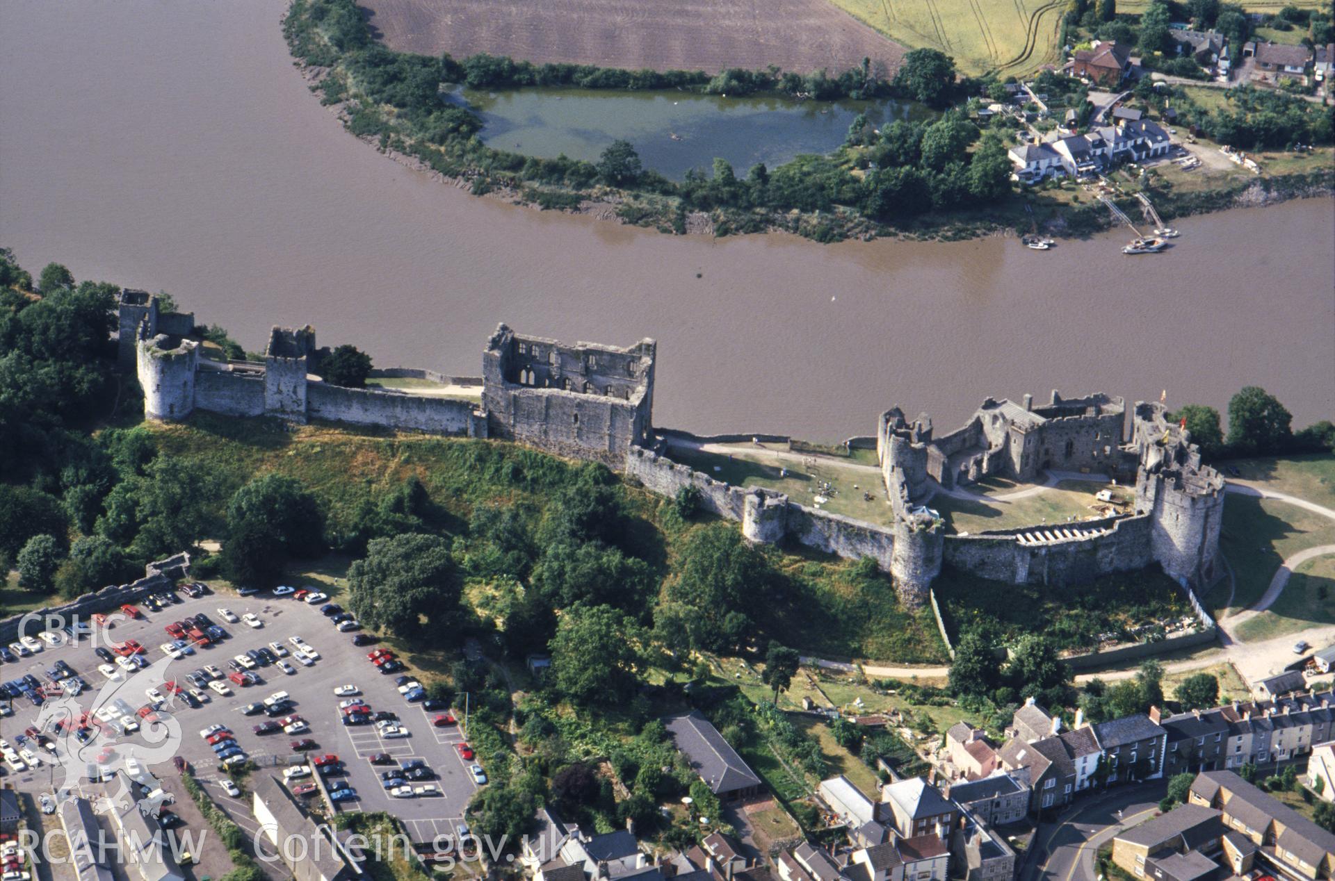 RCAHMW colour slide oblique aerial photograph of Chepstow Castle, Chepstow, taken by C.R. Musson, 18/07/94