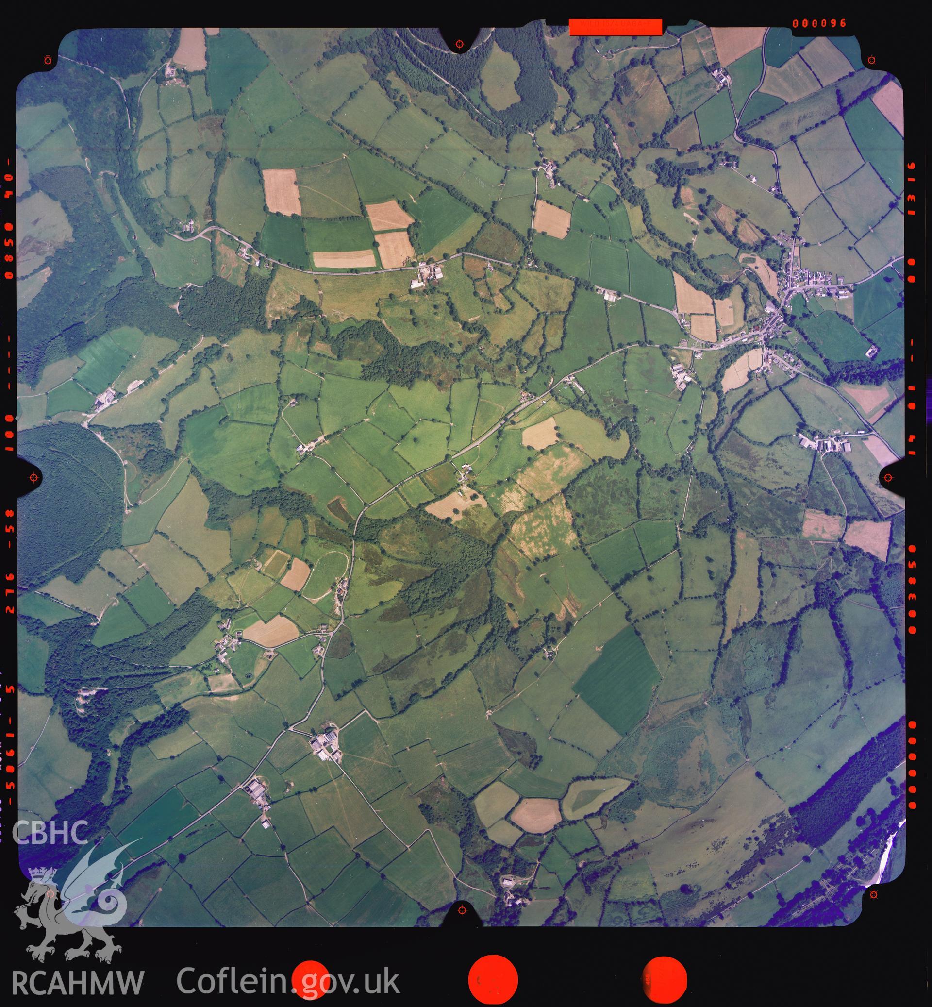 Digitized copy of an aerial photograph showing the Llansawel area, taken by Ordnance Survey, 2001.
