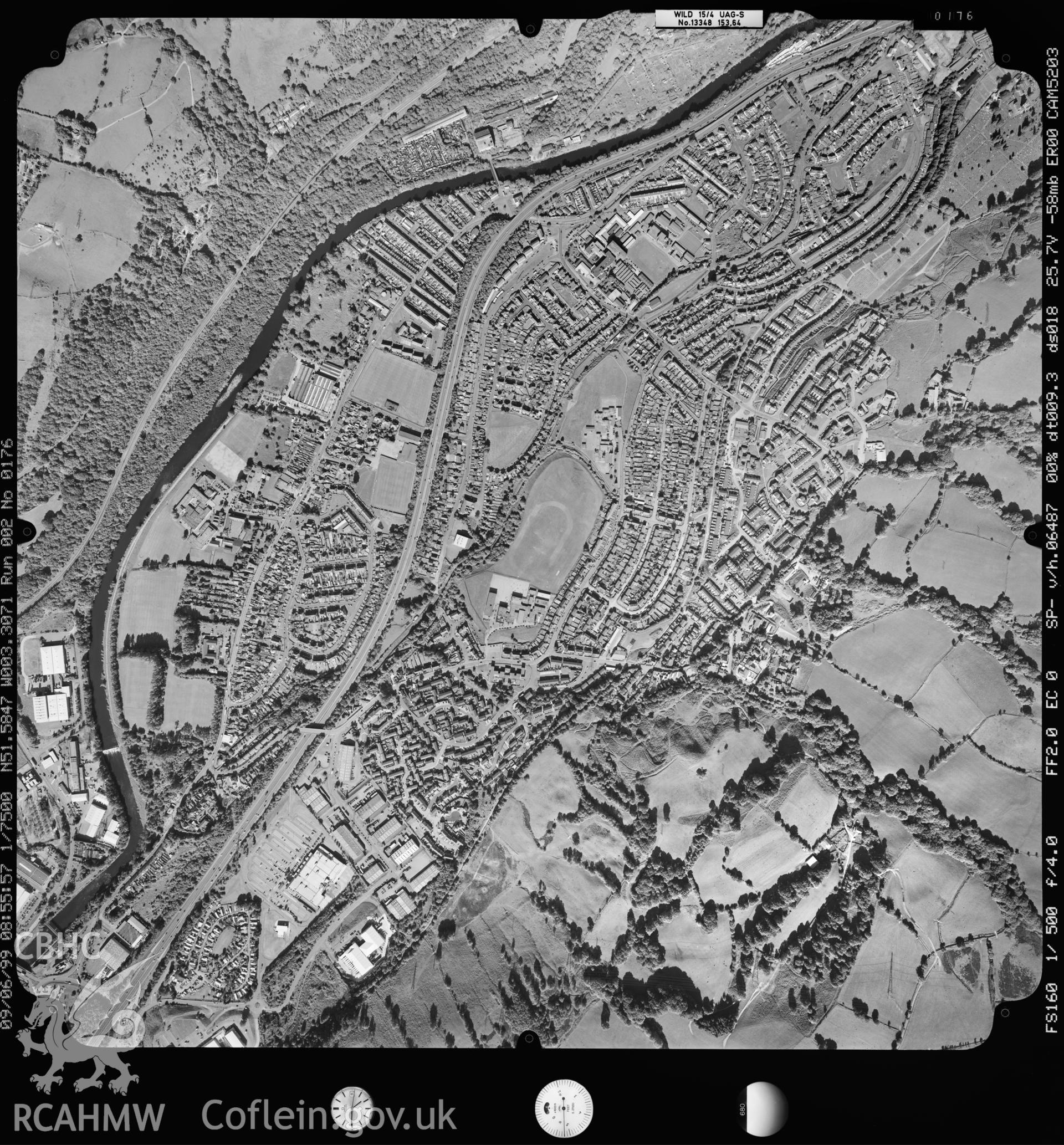 Digitized copy of an aerial photograph showing the Treforest area, taken by Ordnance Survey,  1999.