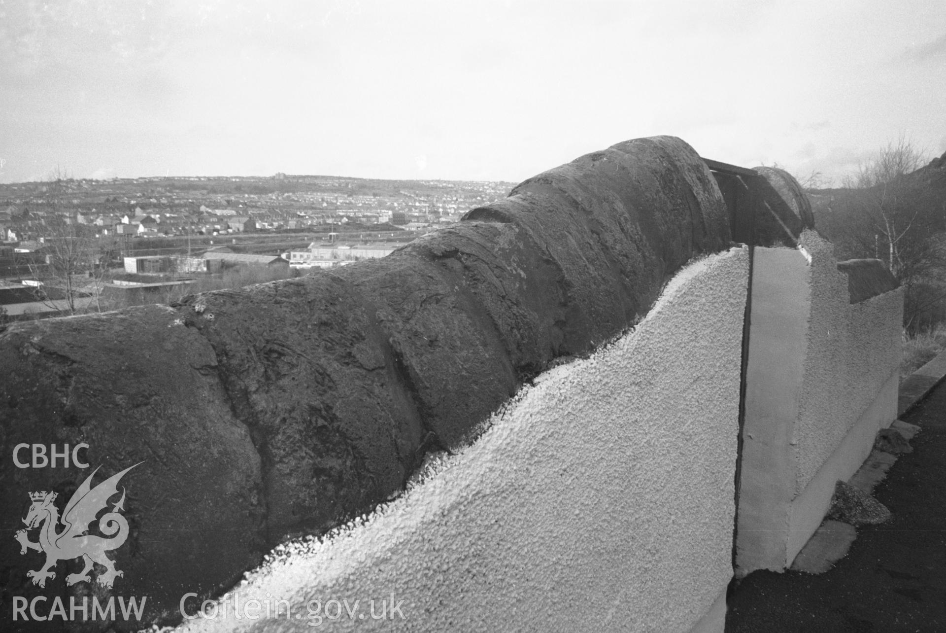 Photograph of All Saints Church, Kilvey Road, Swansea: showing copper-slag topped wall to the north of the school on Kilvey Road.