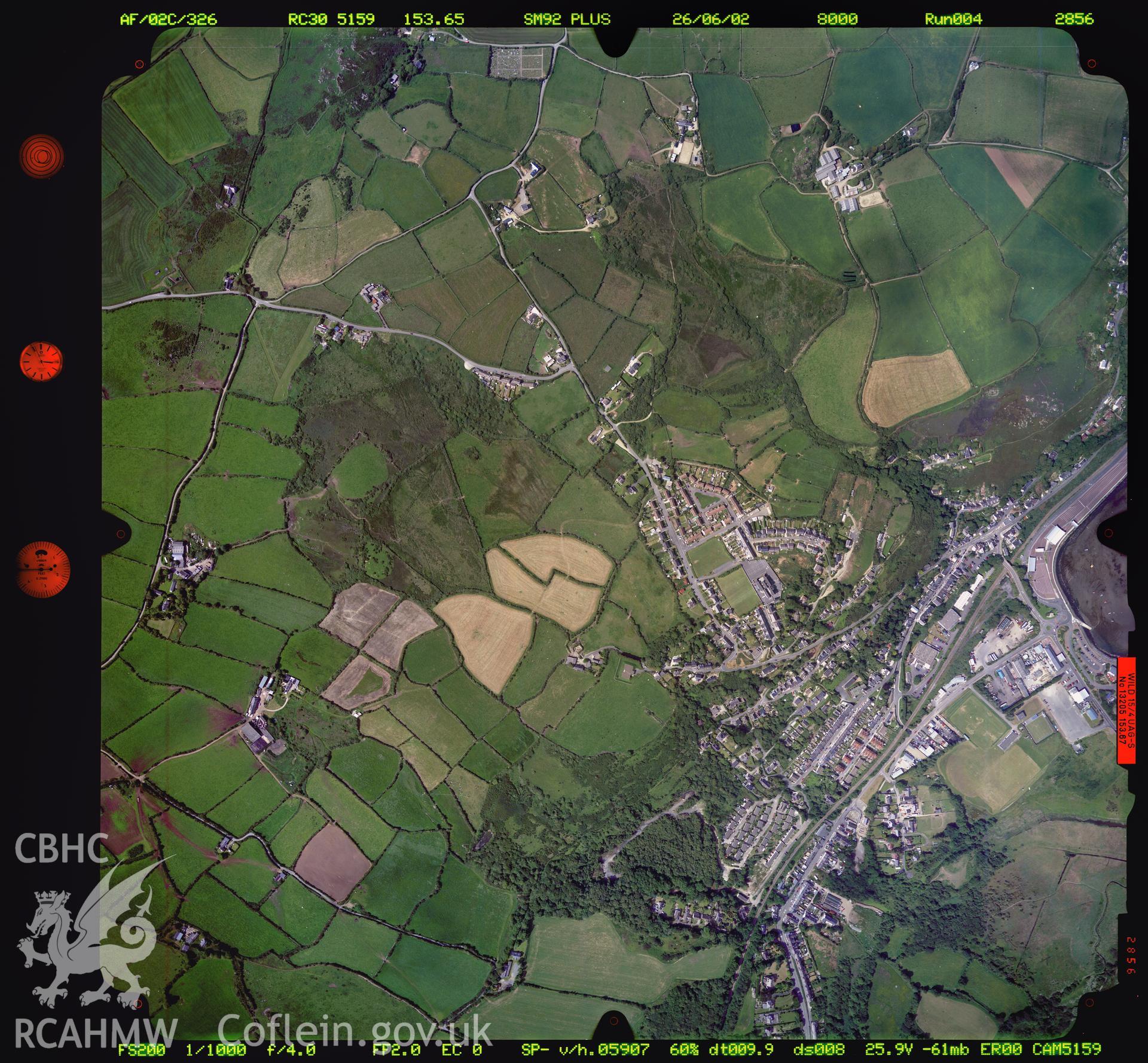 Digitized copy of a colour aerial photograph showing the Fishguard area, taken by Ordnance Survey, 2002.