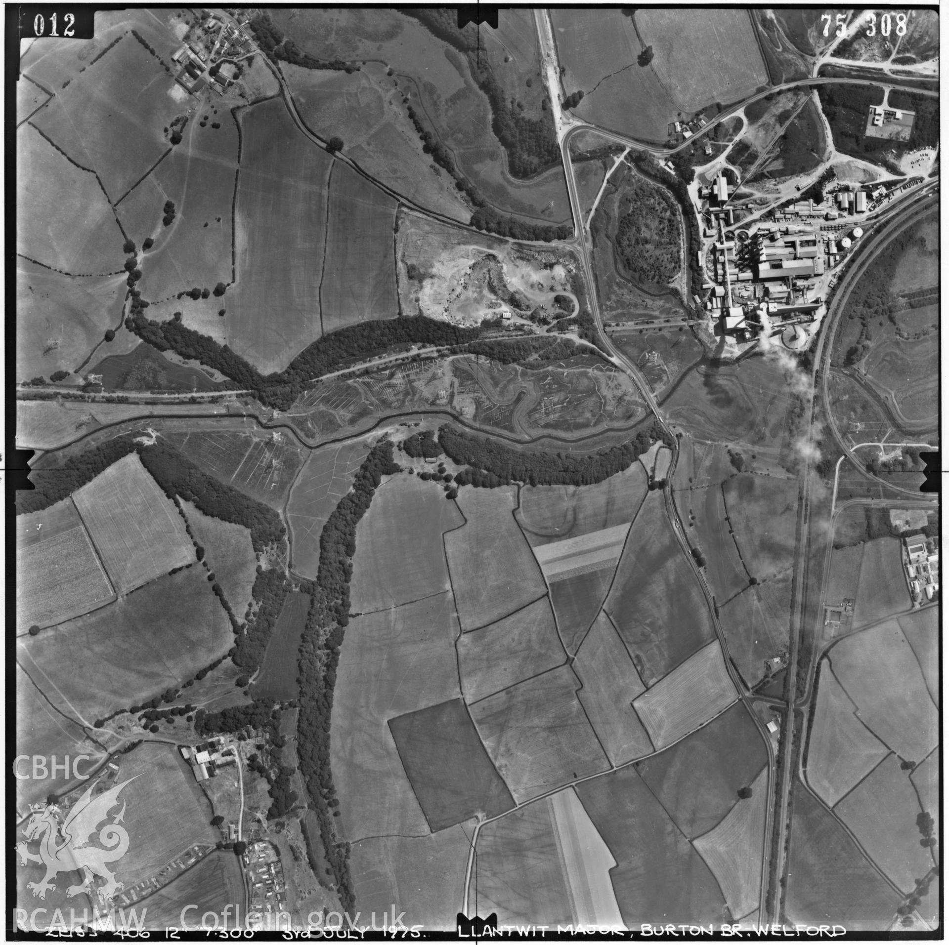 Digitized copy of an aerial photograph showing East Orchard Wood, Llantwit Major, taken by Ordnance Survey, 1975.