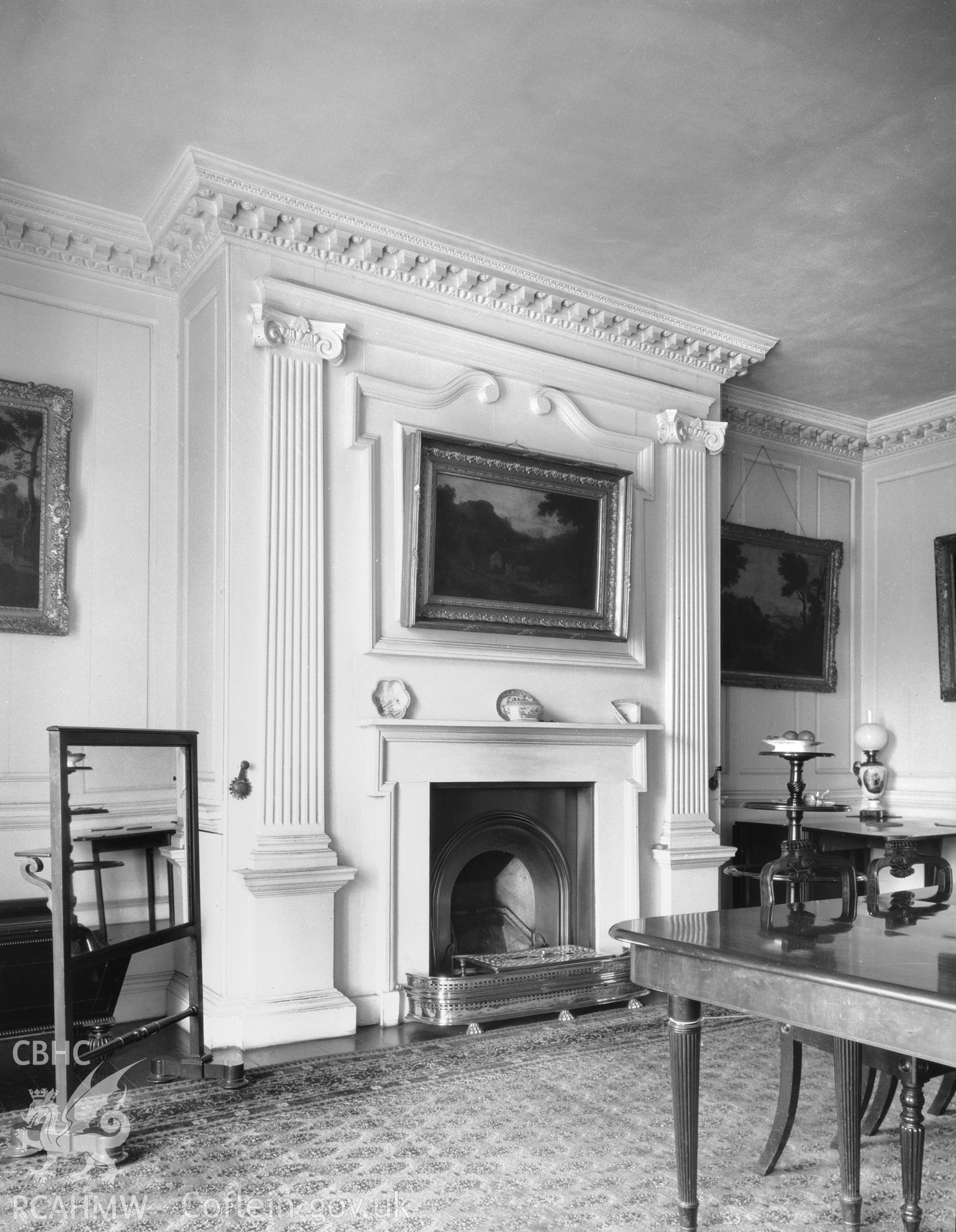 View of fireplace in dining room