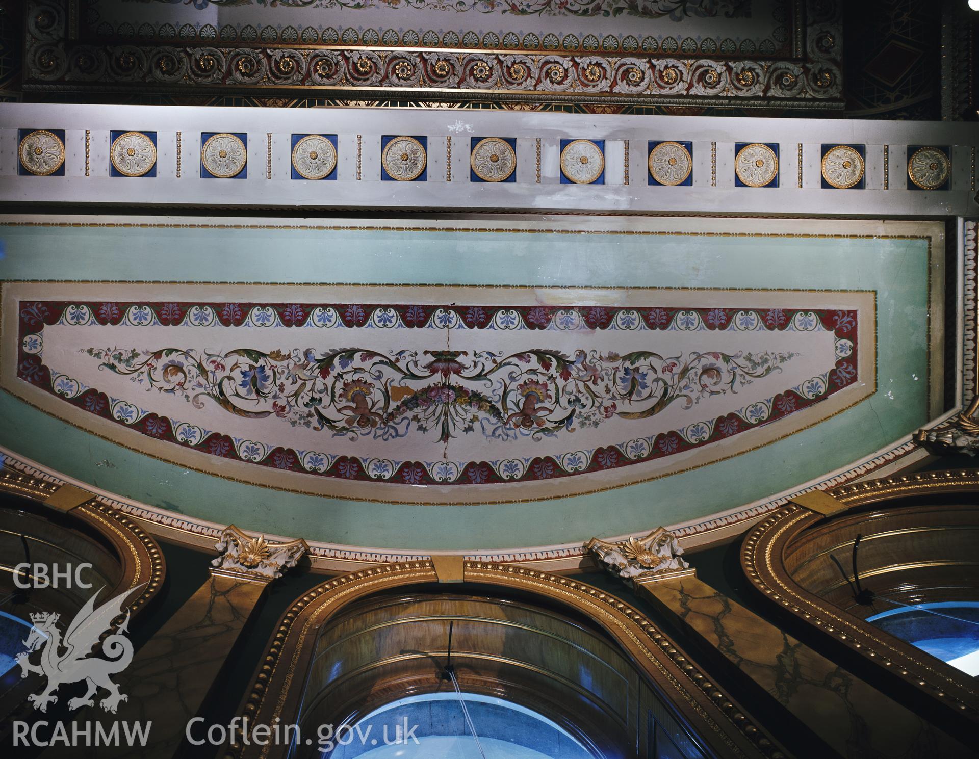 Colour image showing the ceiling in the library at Trawscoed.