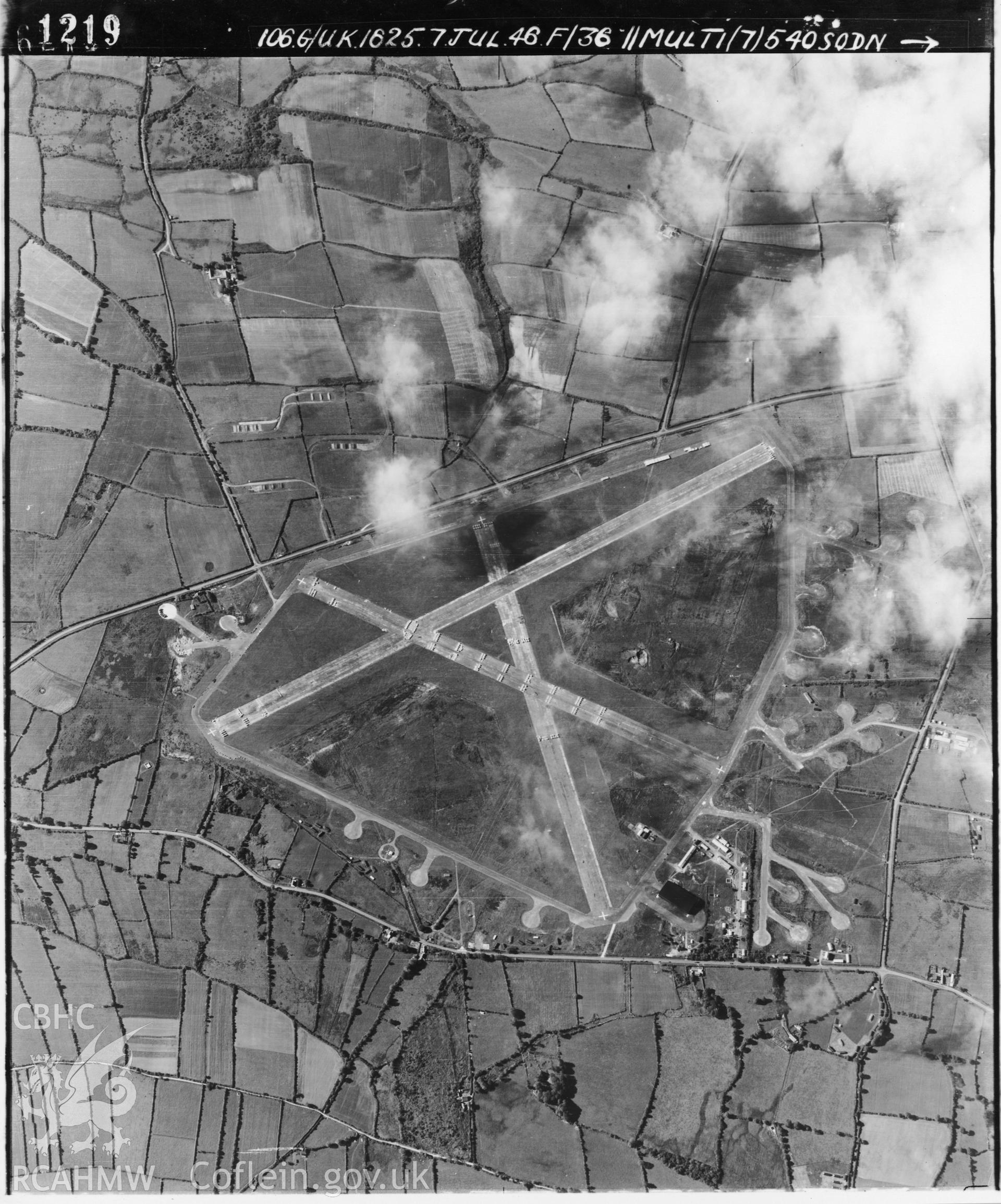 Black and white vertical aerial photograph taken by the RAF on 07/07/1946 centred on SN10021079 at a scale of 1:10000. The photograph includes part of Templeton community in Pembrokeshire.