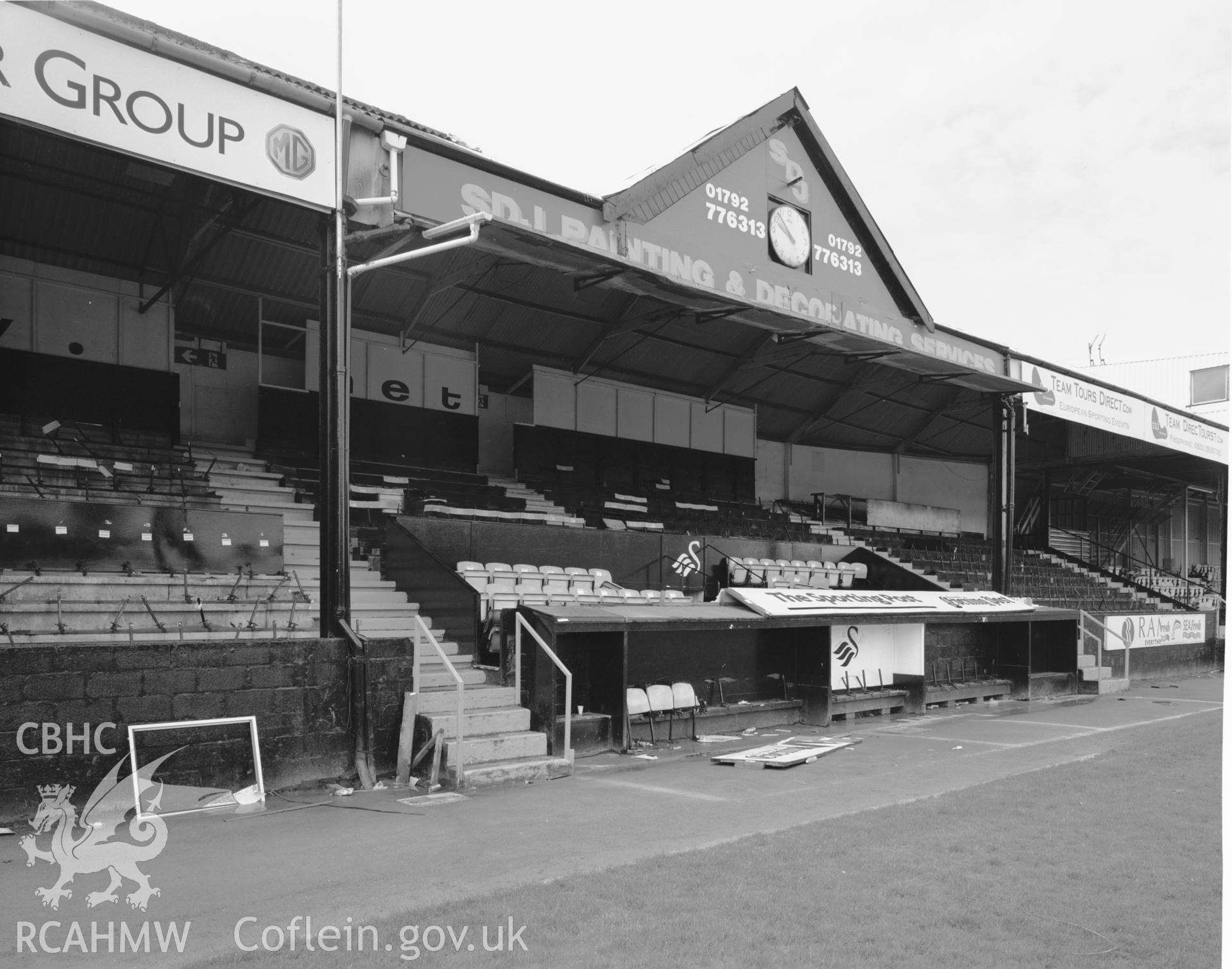 South Stand, centre section, pedimental clock mounting.