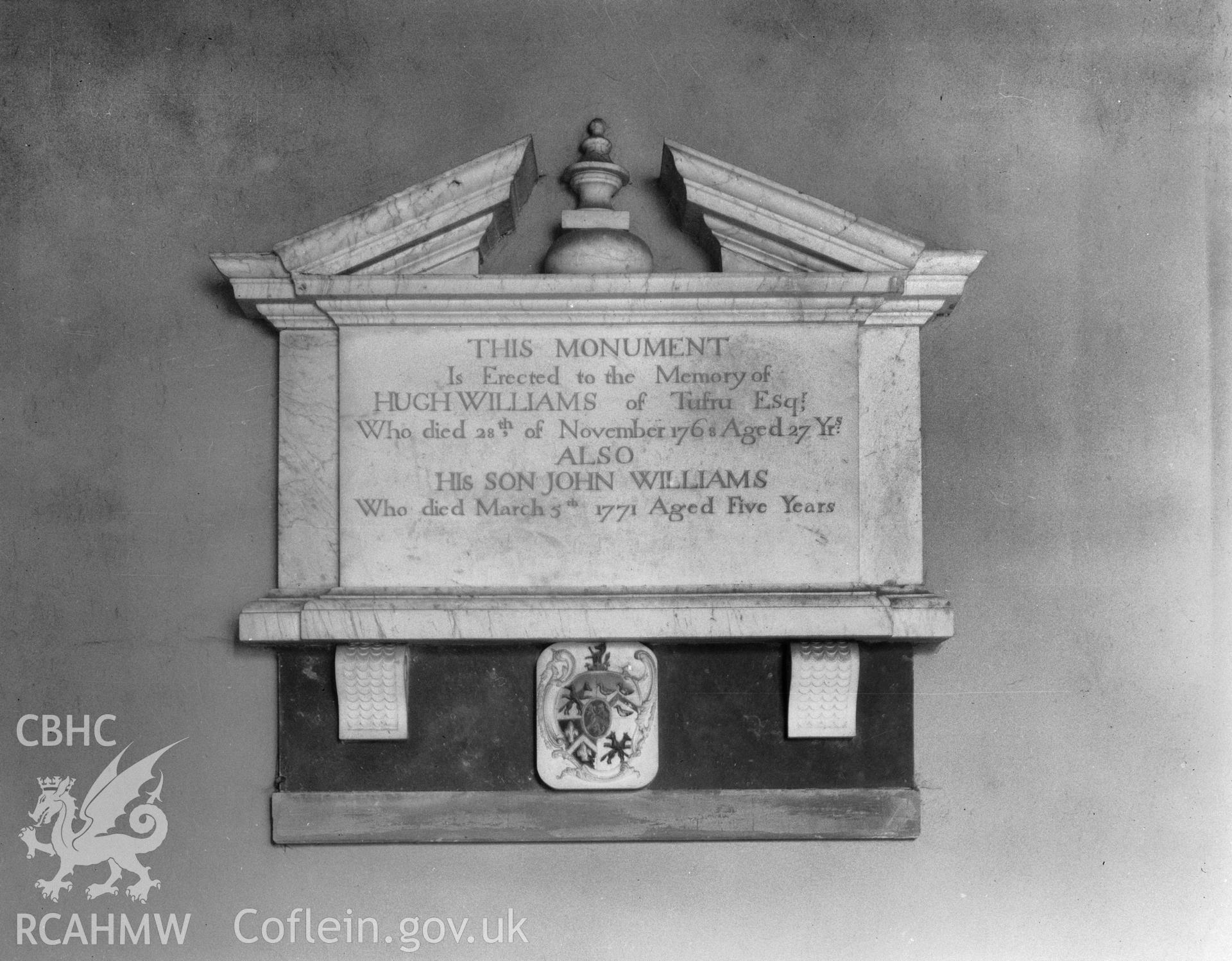 Mural monument to Hugh John Williams, 1771 situated in the nave.